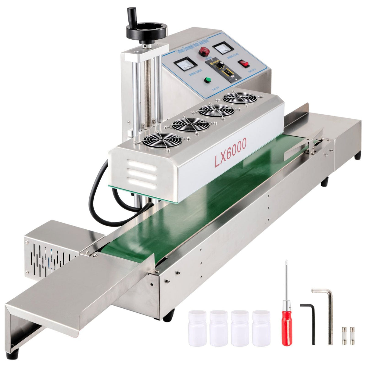 LX-6000 Induction Bottle Sealer Cap Diameter 20-80mm Induction Sealing Machine Continuous Induction Sealer Heat Induction Sealing Machine for Height 80-300mm Bottles