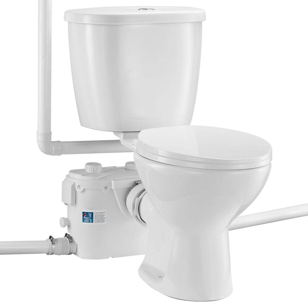 Macerating Toilet System with Powerful 500W Macerator Pump, Rear Discharge and Upflush Toilet For Basement, Dual Flush Water Disposal, Macerating Toilet System Kit with 3-Inlet, Space Saving
