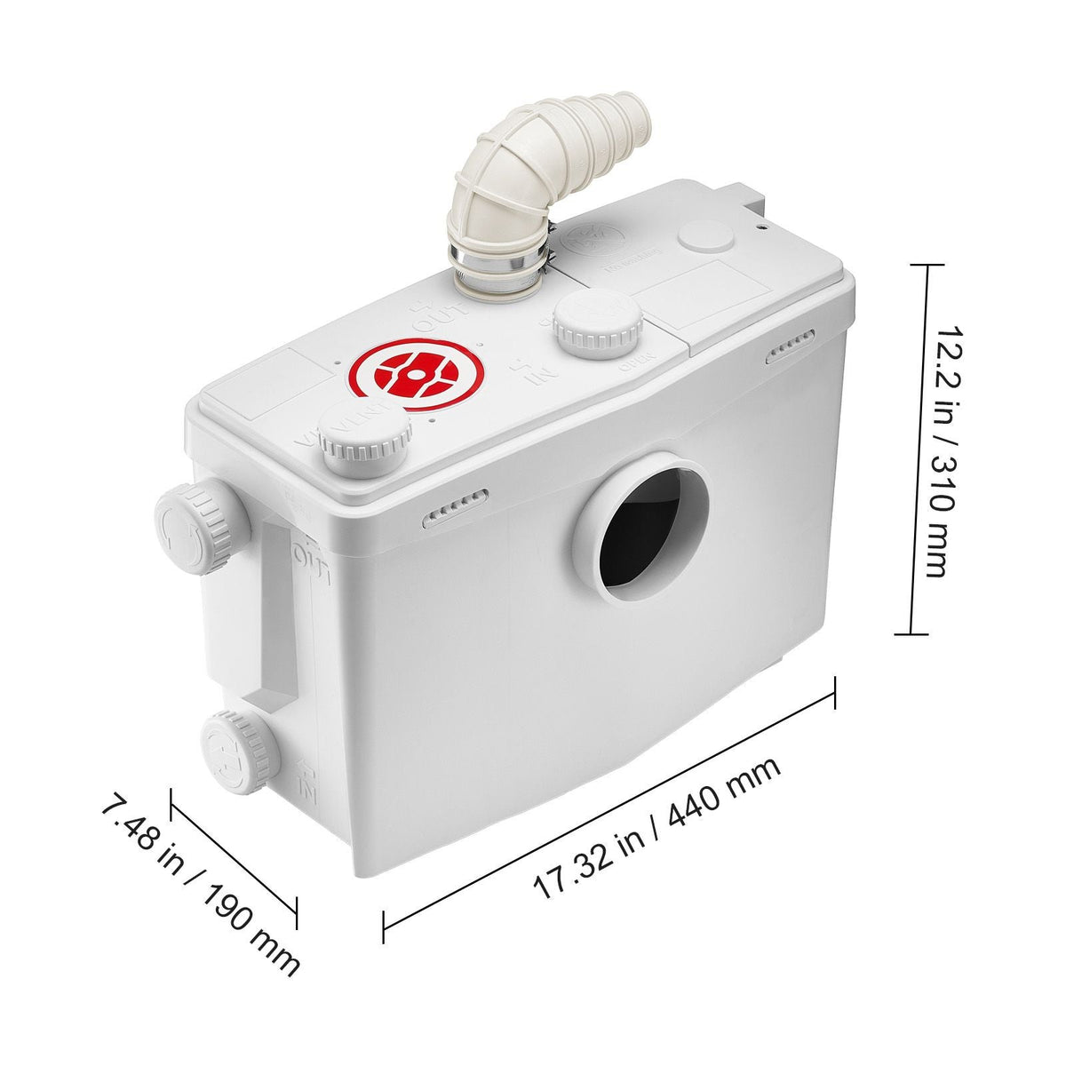 Macerator Pump, 1200W, 48 GPM Flow, 33 ft/10 m Head, Macerator Sewerage Toilet Pump with 4 Water Inlets, Waste Water Disposal Upflush Machine for Toilet, Basement, Shower, Sink, Laundry, Bathtub