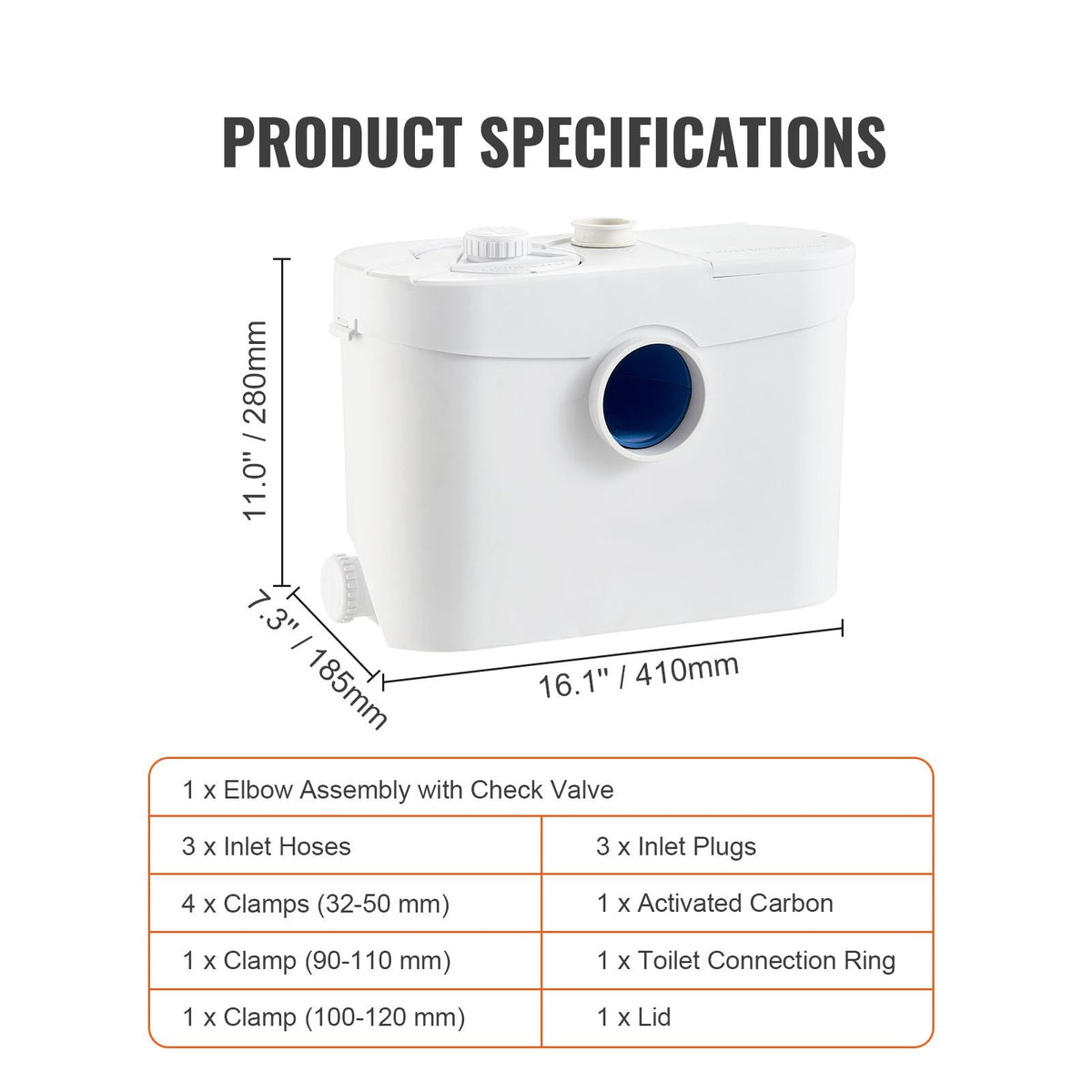 Macerator Pump, 700W, 9600 L/h Flow, 32.8 ft/10 m Head, Macerator Sewerage Sump Pump with 3 Water Inlets for Toilet, Basement, Kitchen, Sink, Shower, Bathtub Waste Water Disposal Upflush Machine