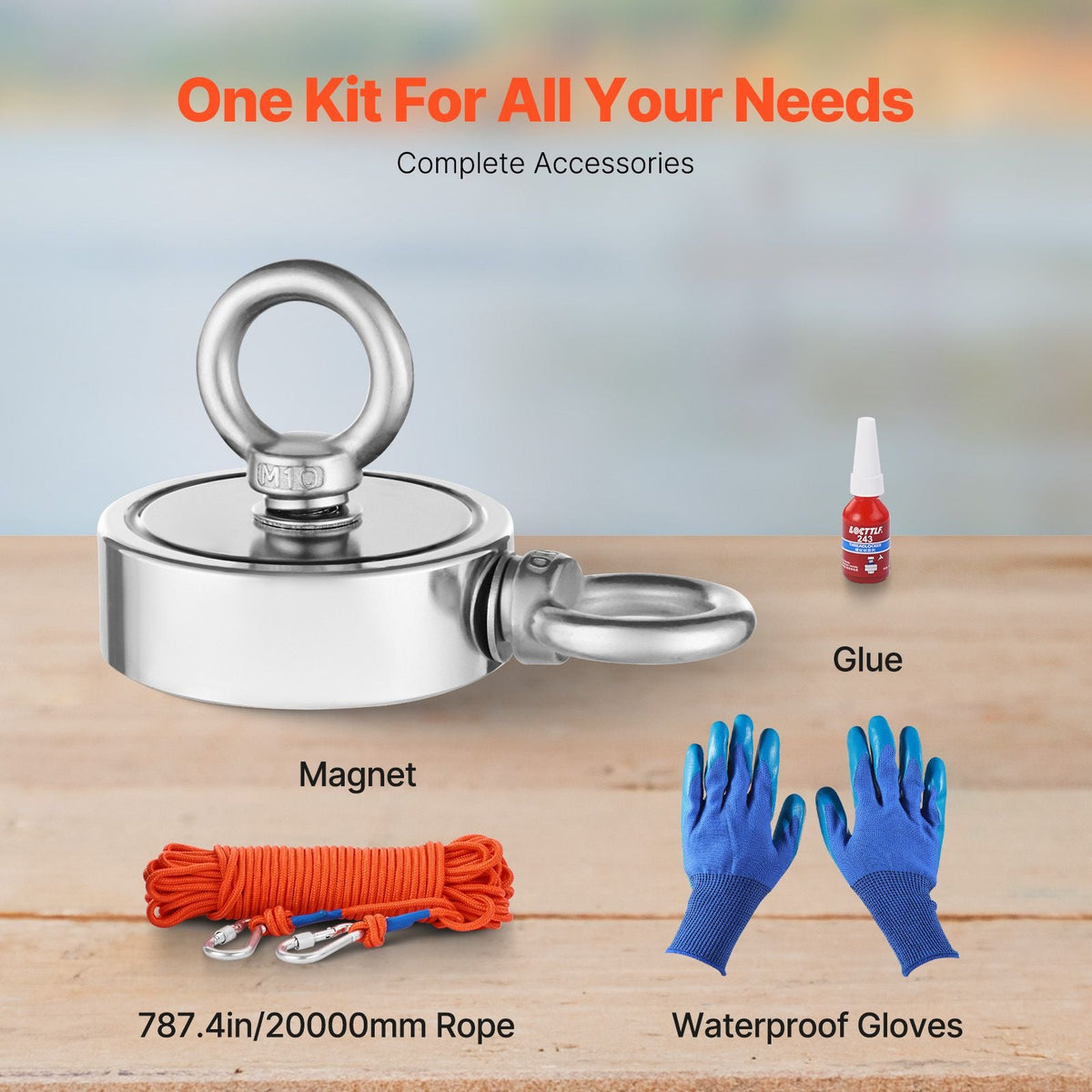 Magnet Fishing Kit, 1000 LBS/454 Kg Double-Sided Pulling Force Strong Magnet Fishing Kit, Rare Earth Neodymium Magnetic Fishing Kit Includes Grappling Hook, Heavy Duty Rope, Gloves and Eyebolt
