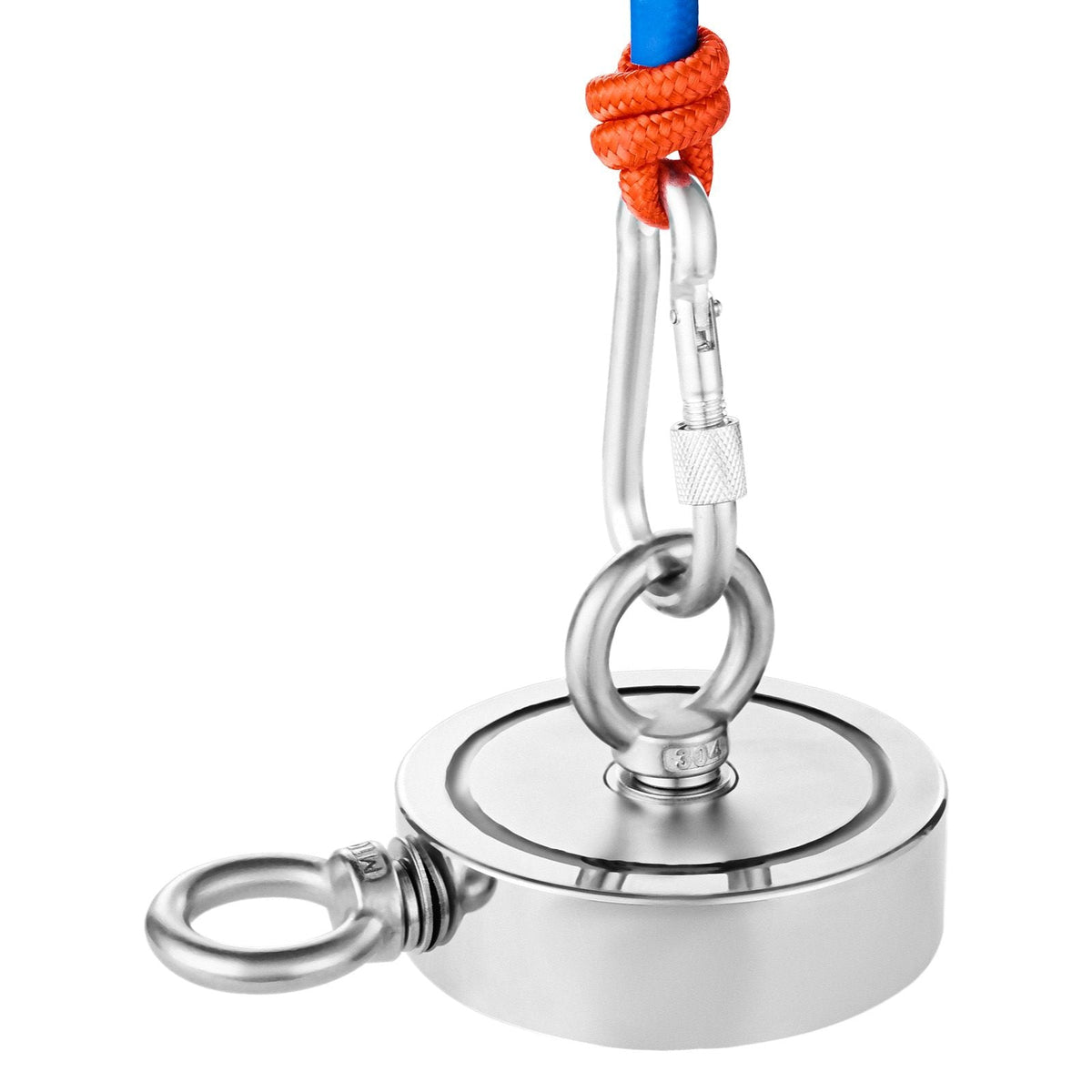 Magnet Fishing Kit, 1000 LBS/454 Kg Double-Sided Pulling Force Strong Magnet Fishing Kit, Rare Earth Neodymium Magnetic Fishing Kit Includes Grappling Hook, Heavy Duty Rope, Gloves and Eyebolt