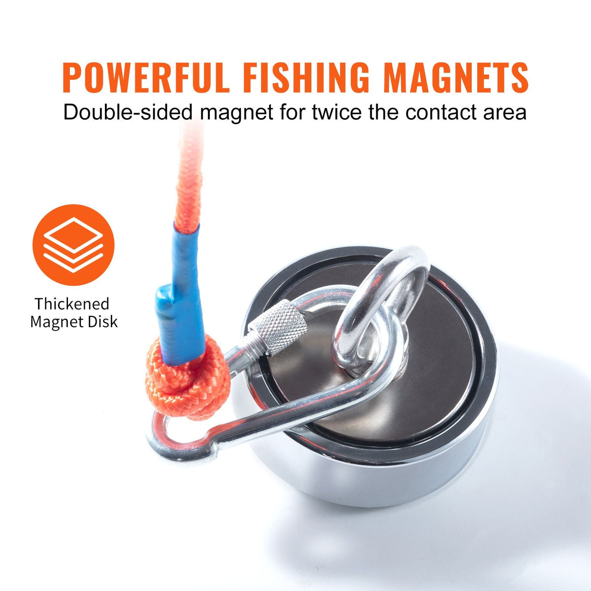 Magnet Fishing Kit, 1200lbs 2.95inch Diameter Double Sided Fishing Magnets, Strong Neodymium Magnet with Heavy Duty 65FT Rope, Grappling Hook, Waterproof Case, Gloves, Threadlocker, Eye Bolt