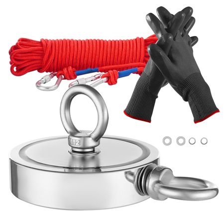Magnet Fishing Kit, 2000 LBS/907 Kg Double-Sided Pulling Force Strong Magnet Fishing Kit, Rare Earth Neodymium Magnetic Fishing Kit Includes Grappling Hook, Heavy Duty Rope, Gloves and Eyebolt