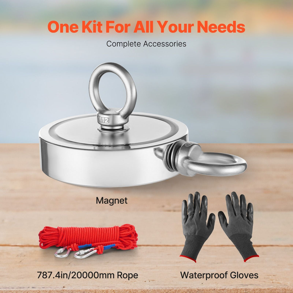 Magnet Fishing Kit, 2000 LBS/907 Kg Double-Sided Pulling Force Strong Magnet Fishing Kit, Rare Earth Neodymium Magnetic Fishing Kit Includes Grappling Hook, Heavy Duty Rope, Gloves and Eyebolt