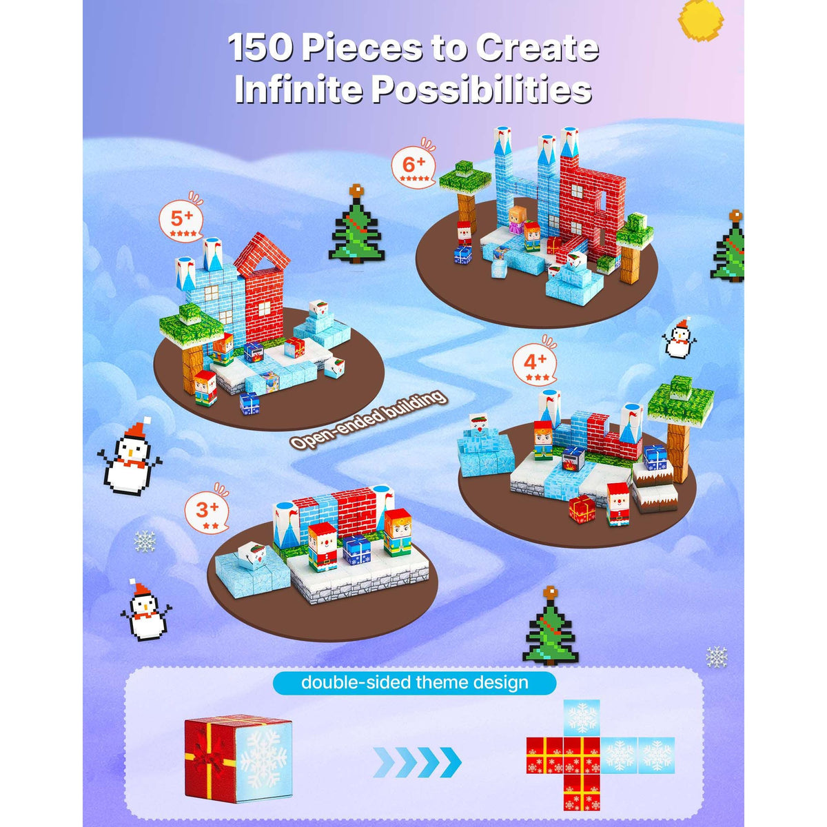 Magnetic Blocks, 150 PCS Glacier Castle Set, Magnetic Building Cubes for Kids, STEM Montessori Sensory Toys for Christmas Birthday Gift, Construction Stacking Toy for 3+ Years Old Boys & Girls