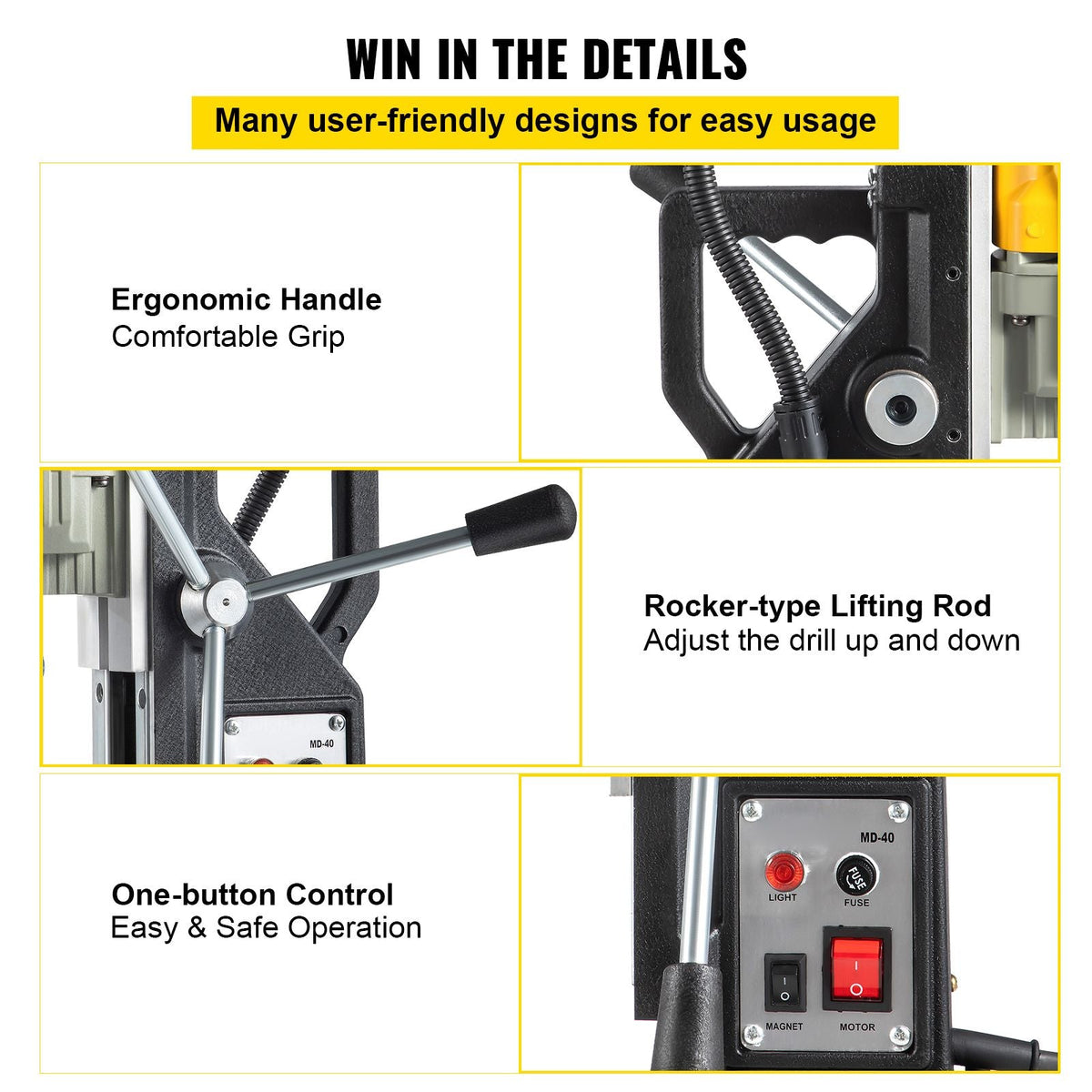 Magnetic Drill, 1100W 1.57\" Boring Diameter, 2697lbf/12000N Portable Electric Mag Drill Press with 12 Drilling Bits, 580 RPM Max Speed Drilling Machine for any Surface and Home Improvement