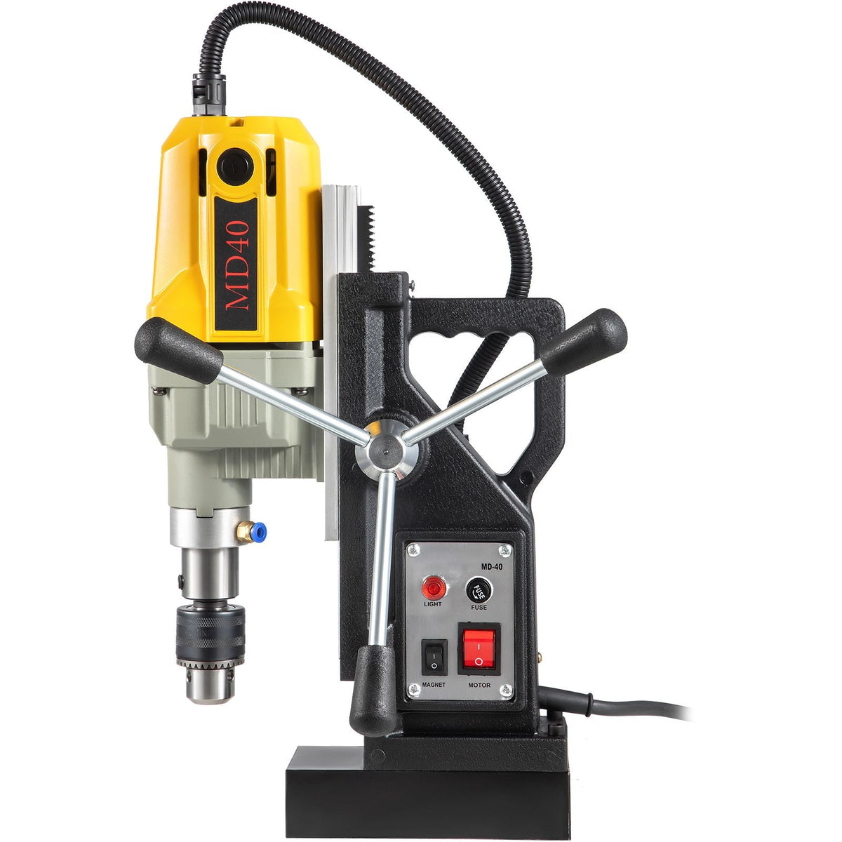 Magnetic Drill, 1100W 1.57\" Boring Diameter, 2697lbf/12000N Portable Electric Mag Drill Press with 7 Bits, 580 RPM Max Speed Drilling Machine for any Surface and Home Improvement