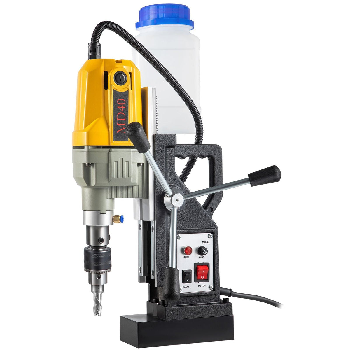 Magnetic Drill, 1100W 1.57\" Boring Diameter, 2697lbf/12000N Portable Electric Mag Drill Press with 7 Bits, 580 RPM Max Speed Drilling Machine for any Surface and Home Improvement