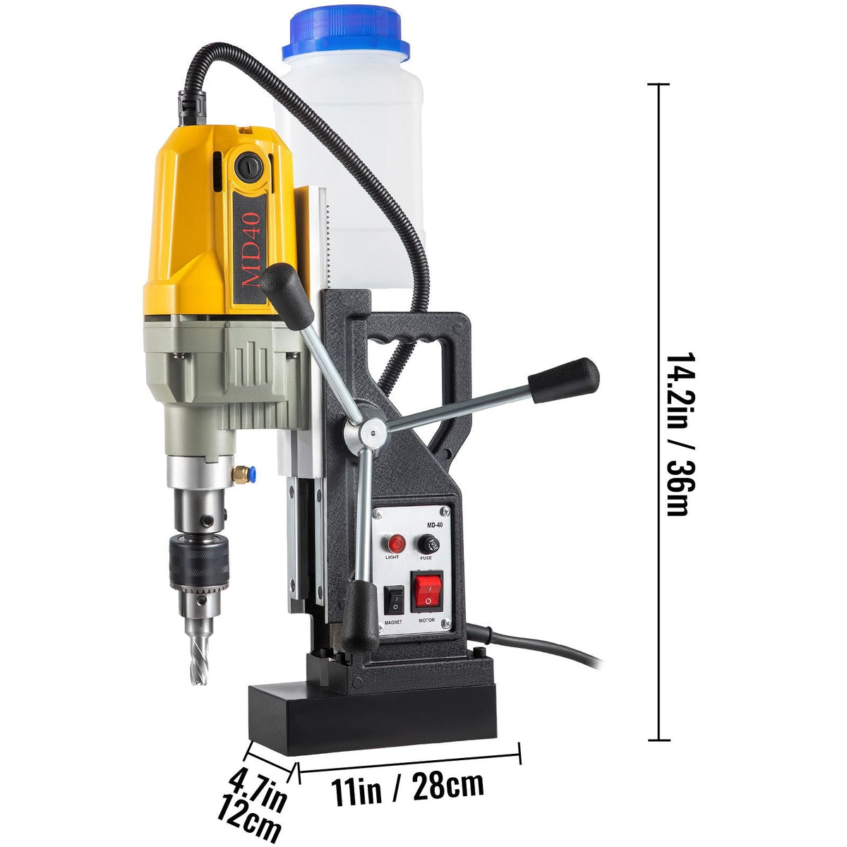 Magnetic Drill, 1100W 1.57\" Boring Diameter, 2697lbf/12000N Portable Electric Mag Drill Press with 7 Bits, 580 RPM Max Speed Drilling Machine for any Surface and Home Improvement