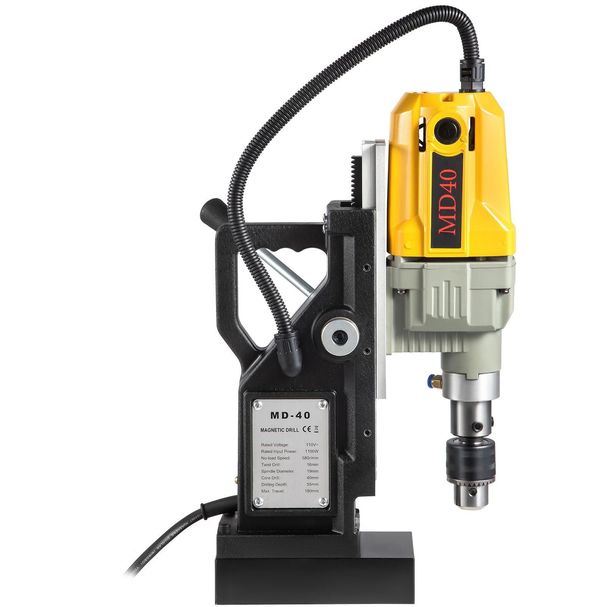 Magnetic Drill, 1100W 1.57\" Boring Diameter, 2697lbf/12000N Portable Electric Mag Drill Press with 7 Bits, 580 RPM Max Speed Drilling Machine for any Surface and Home Improvement