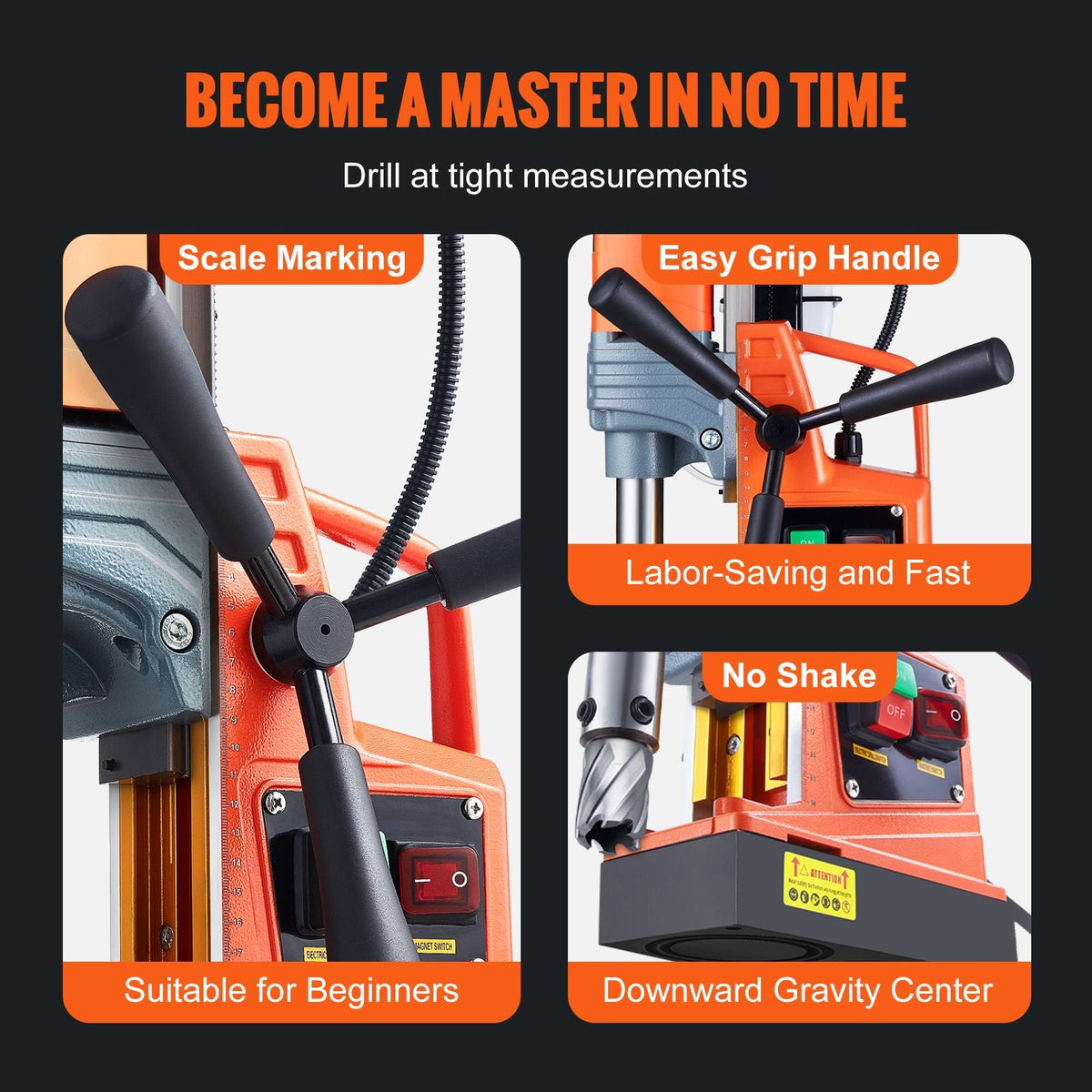 Magnetic Drill, 1300W Motor 1.6 in Boring Diameter, 2810 lbf Portable Electric Mag Drill Press, 810 RPM No-Load Speed, Drilling Machine for Metal Surface, Industrial and Home Improvement