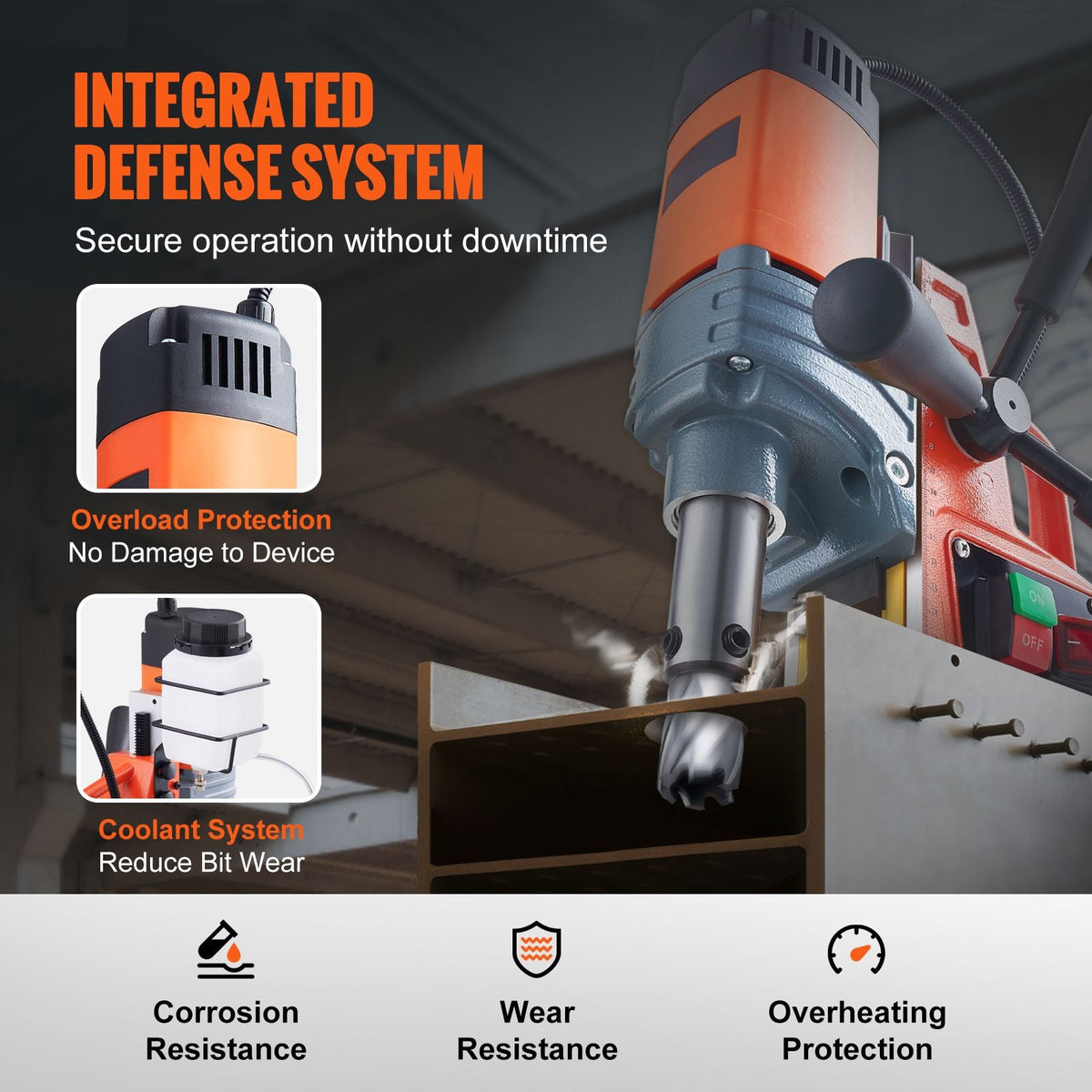 Magnetic Drill, 1300W Motor 1.6 in Boring Diameter, 2810 lbf Portable Electric Mag Drill Press, 810 RPM No-Load Speed, Drilling Machine for Metal Surface, Industrial and Home Improvement