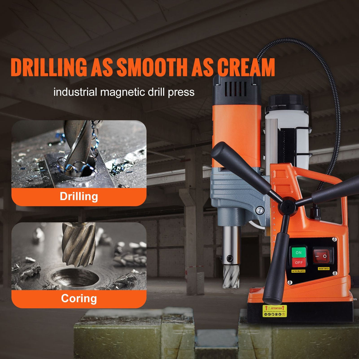 Magnetic Drill, 1300W Motor 1.6 in Boring Diameter, 2810 lbf Portable Electric Mag Drill Press, 810 RPM No-Load Speed, Drilling Machine for Metal Surface, Industrial and Home Improvement