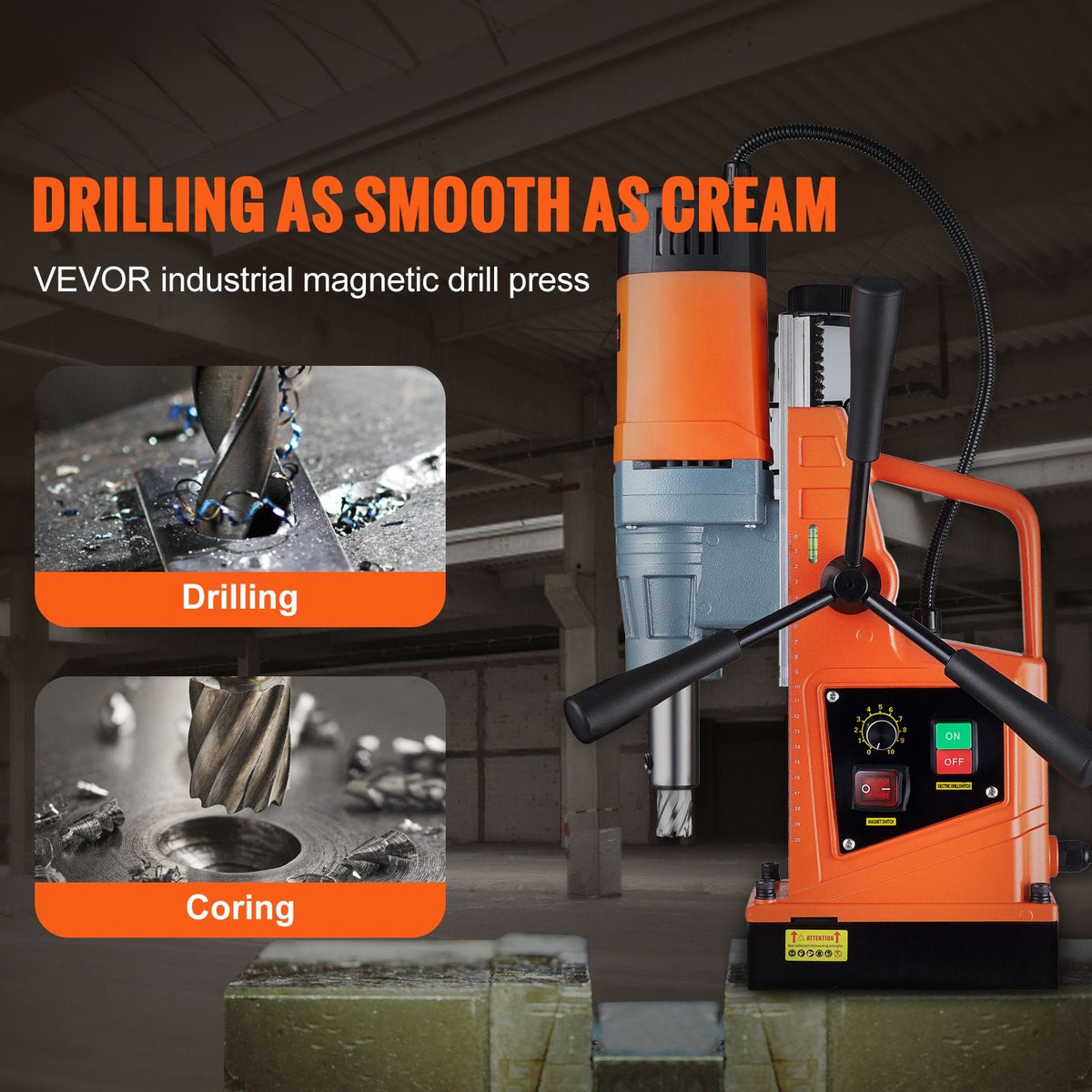 Magnetic Drill, 1550W Motor 2 in Boring Diameter, 2922 lbf Portable Electric Mag Drill Press, 0-500 RPM Variable Speed, Drilling Machine for Metal Surface, Industrial and Home Improvement