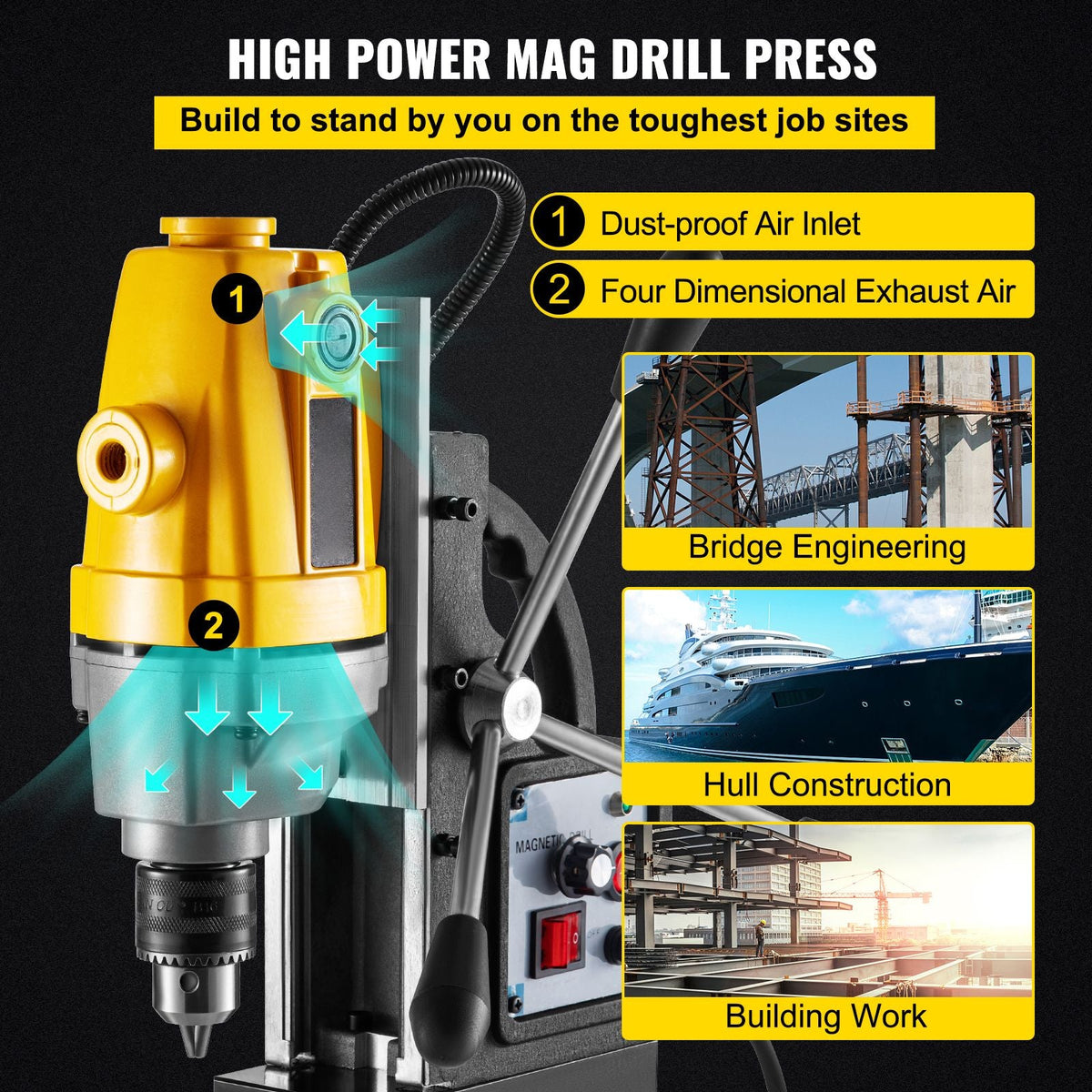 Magnetic Drill, 750W Magnetic Base Drill, 0.5\" Max Boring Diameter Mag Drills, 1910lbf Mag Drill Base, 3.9\" Max Boring Depth Mag Drill Press, 110V Magnet Drill Press, 550RPM Portable Drill Pre
