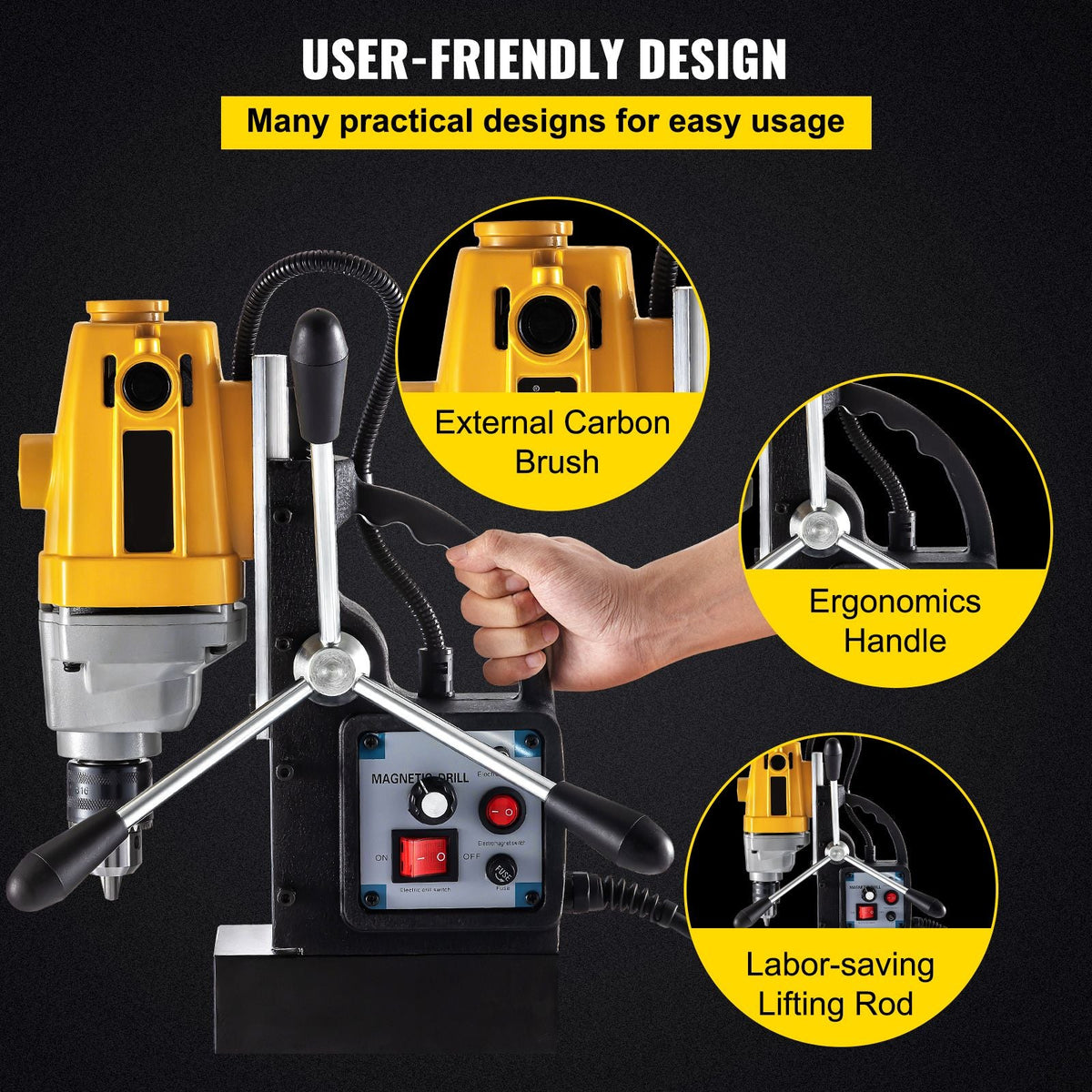 Magnetic Drill, 750W Magnetic Base Drill, 0.5\" Max Boring Diameter Mag Drills, 1910lbf Mag Drill Base, 3.9\" Max Boring Depth Mag Drill Press, 110V Magnet Drill Press, 550RPM Portable Drill Pre