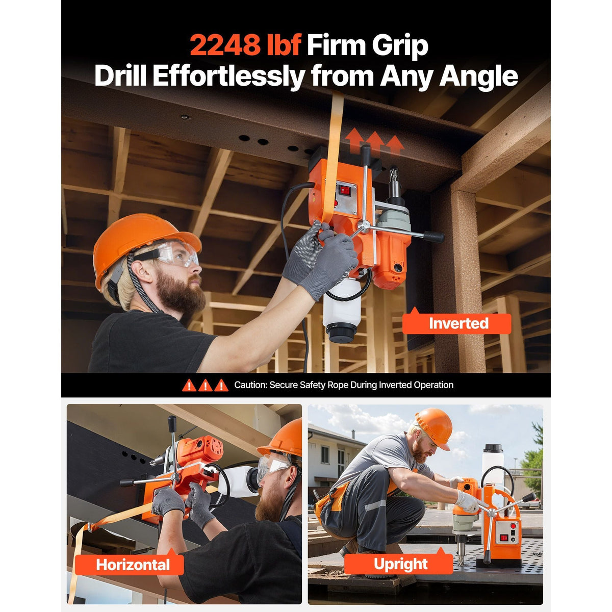 Magnetic Drill Press, 1200 W, 1.5 in Boring Diameter, 2248 lbf Power Mag Drill Press, 900 RPM Speed, with Weldon Shank, Efficient Cooling, for Metal Surface, Industrial and Home Improvement
