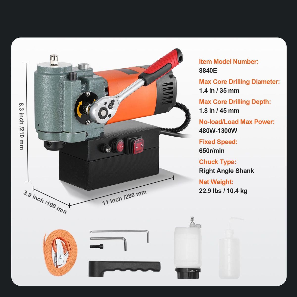 Magnetic Drill Press, 1300W Low Profile Mag Drill, Light Weight Portable Mag Drilling Machine with Cooling Device and Overload Protection, Mag Press for Equipment Installation, Industrial