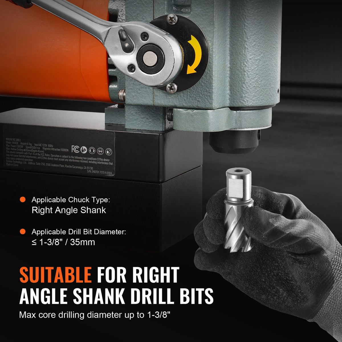 Magnetic Drill Press, 1300W Low Profile Mag Drill, Light Weight Portable Mag Drilling Machine with Cooling Device and Overload Protection, Mag Press for Equipment Installation, Industrial