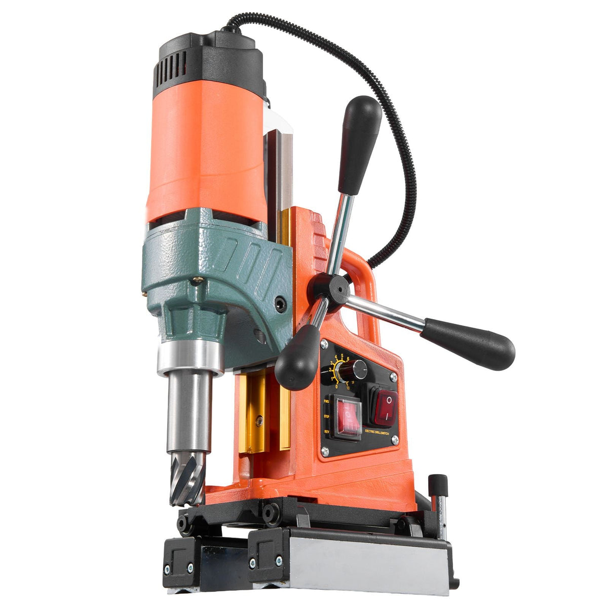 Magnetic Drill Press, 1400 W, 2 inch Boring Diameter, 0-750 RPM Speed, Reversible Direction, Mag Drill Press with 6 Core Bits, Electric Drilling Machine for Industrial and Home Improvement