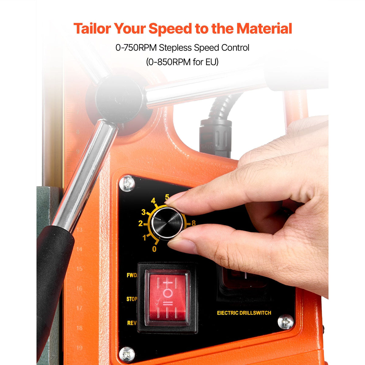 Magnetic Drill Press, 1400 W, 2 inch Boring Diameter, 0-750 RPM Speed, Reversible Direction, Mag Drill Press with 6 Core Bits, Electric Drilling Machine for Industrial and Home Improvement