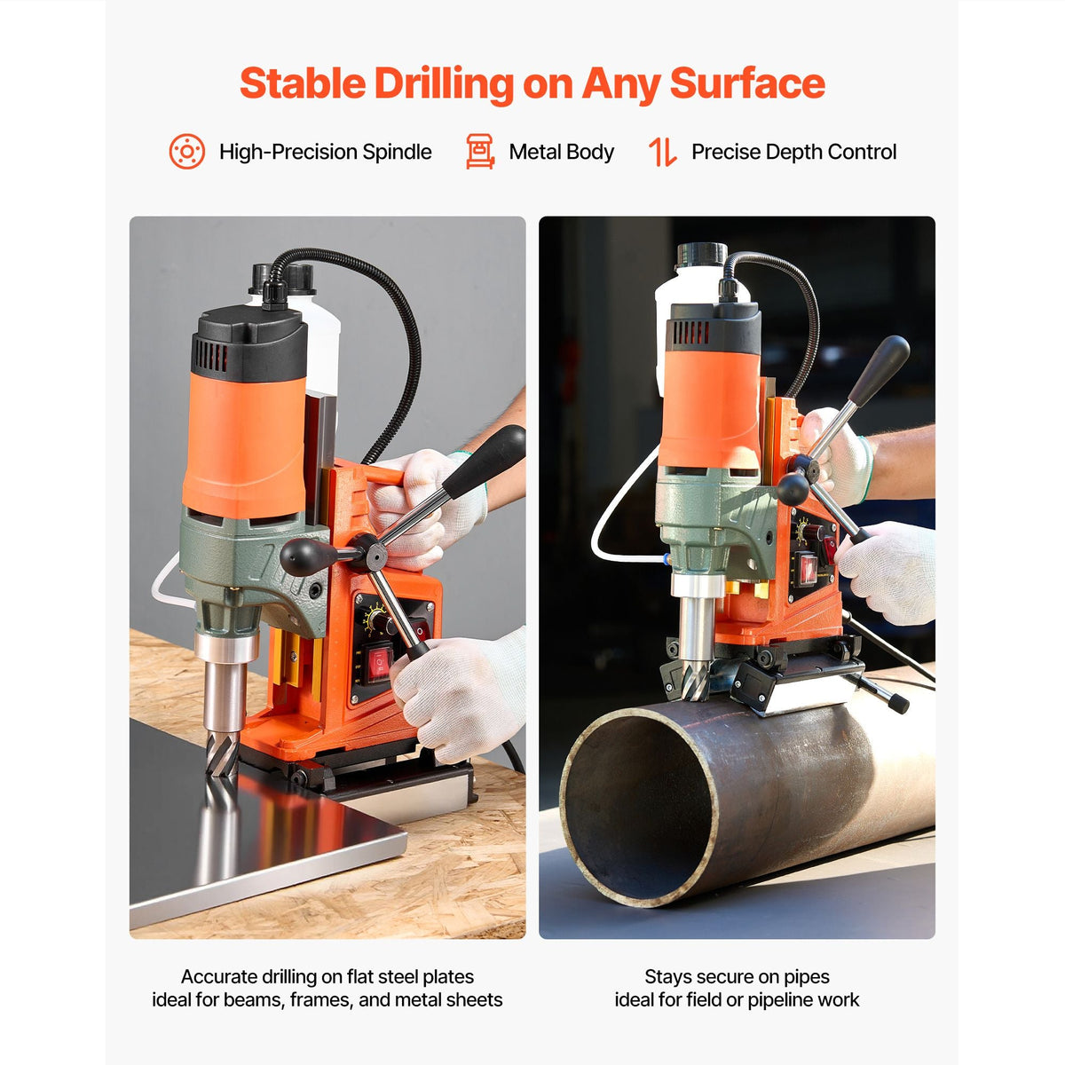 Magnetic Drill Press, 1400 W, 2 inch Boring Diameter, 0-750 RPM Speed, Reversible Direction, Mag Drill Press with 6 Core Bits, Electric Drilling Machine for Industrial and Home Improvement