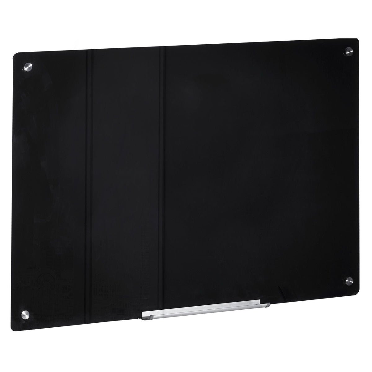 Magnetic Glass Whiteboard, Dry Erase Board 36"x24", Wall-Mounted Large White Glassboard Frameless, with Marker Tray, an Eraser and 2 Markers, Black