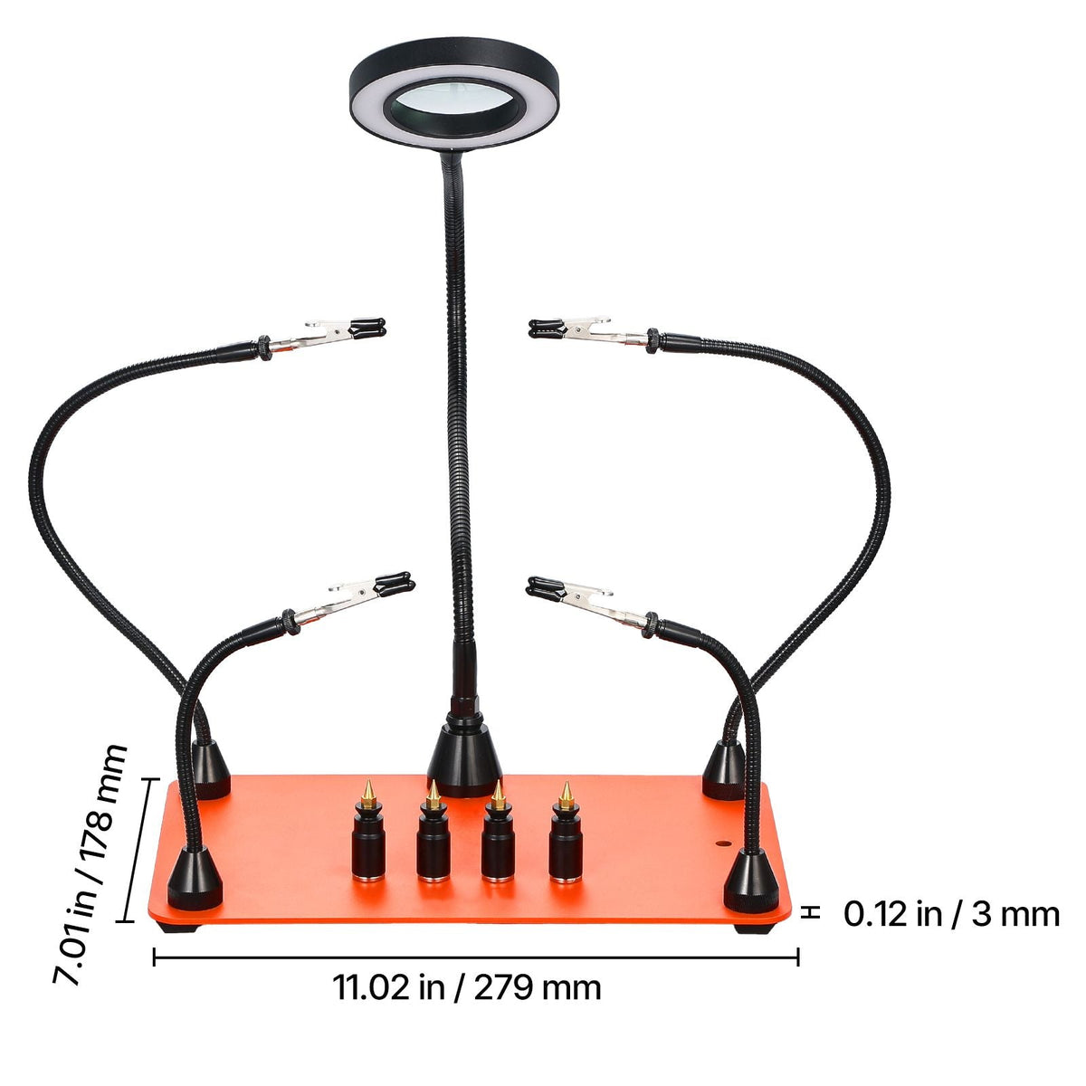 Magnetic Helping Hands Soldering Station, 4 Flexible Arms Third Hand Soldering Tool, with 3X LED Magnifying Lamp, 4 PCB Pillar Holder & Heavy-Duty Base, Electronic Repair Craft Hobby DIY