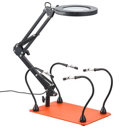 Magnetic Helping Hands Soldering Station, 4 Flexible Arms Third Hand Tool with 3X LED Magnifying Lamp & Non-Slip Heavy-Duty Base, Soldering Helping Hands for Electronic Repair Craft Hobby DIY