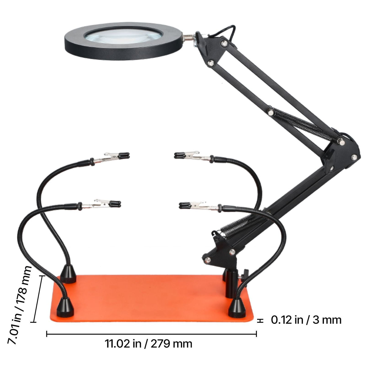 Magnetic Helping Hands Soldering Station, 4 Flexible Arms Third Hand Tool with 3X LED Magnifying Lamp & Non-Slip Heavy-Duty Base, Soldering Helping Hands for Electronic Repair Craft Hobby DIY