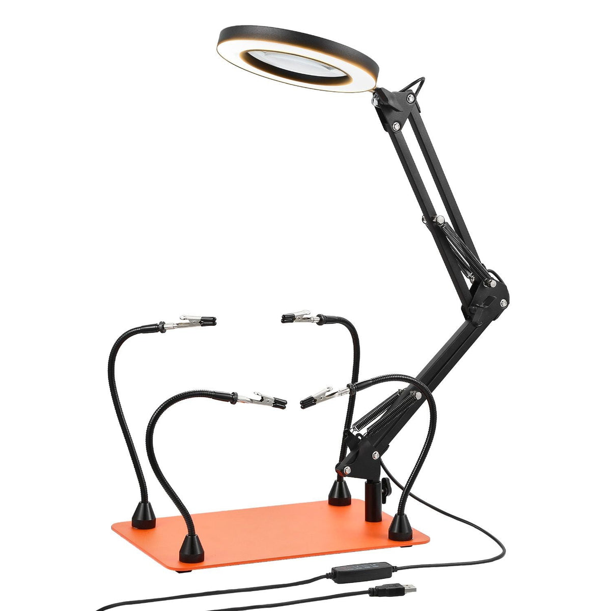 Magnetic Helping Hands Soldering Station, 4 Flexible Arms Third Hand Tool with 3X LED Magnifying Lamp & Non-Slip Heavy-Duty Base, Soldering Helping Hands for Electronic Repair Craft Hobby DIY