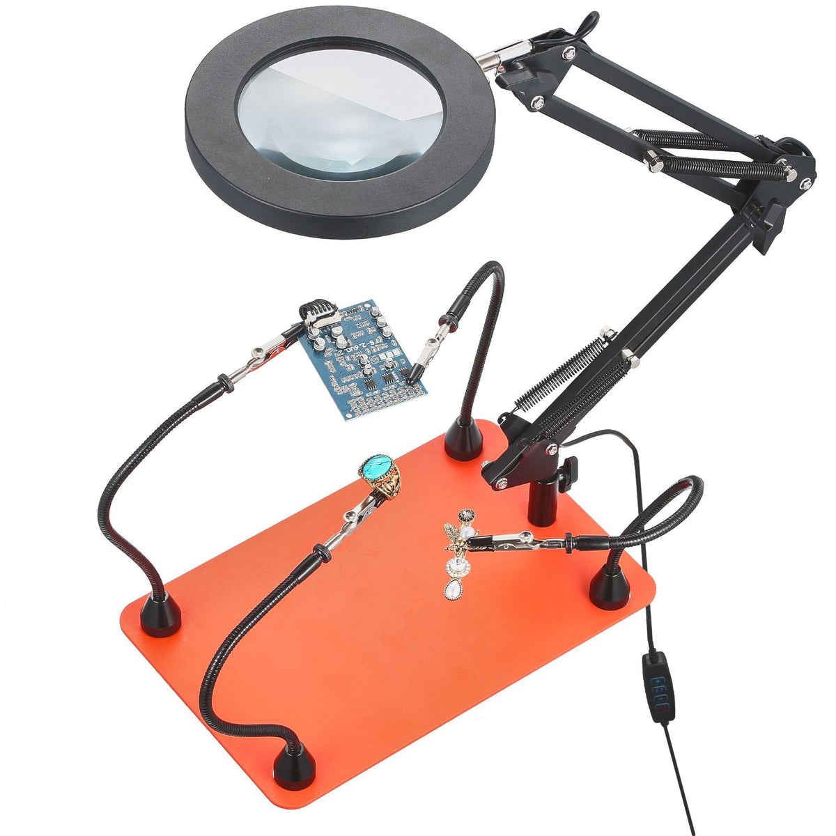 Magnetic Helping Hands Soldering Station, 4 Flexible Arms Third Hand Tool with 3X LED Magnifying Lamp & Non-Slip Heavy-Duty Base, Soldering Helping Hands for Electronic Repair Craft Hobby DIY