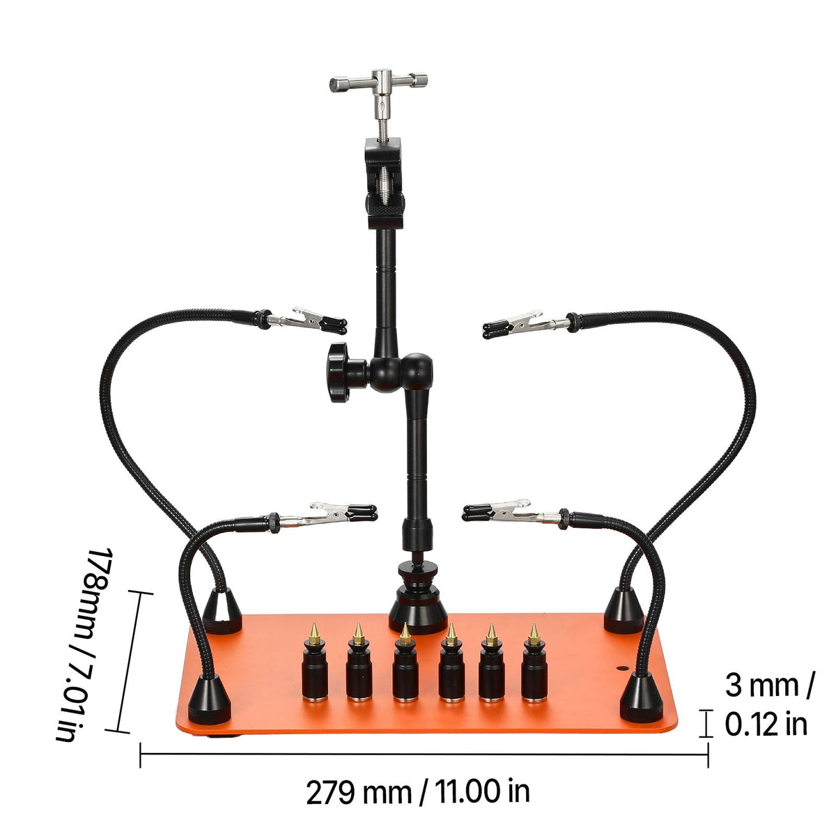 Magnetic Helping Hands Soldering Station, 4 Flexible Arms Third Hand Tool, with 6 PCB Pillar Holders & 360 Hot Air Gun Holder, Heavy-Duty Base Soldering Helper for Electronic Repair Craft