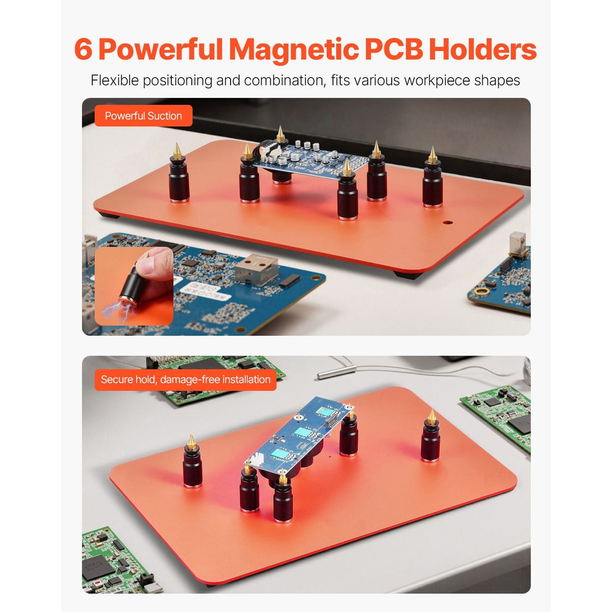 Magnetic Helping Hands Soldering Station, 4 Flexible Arms Third Hand Tool, with 6 PCB Pillar Holders & 360 Hot Air Gun Holder, Heavy-Duty Base Soldering Helper for Electronic Repair Craft