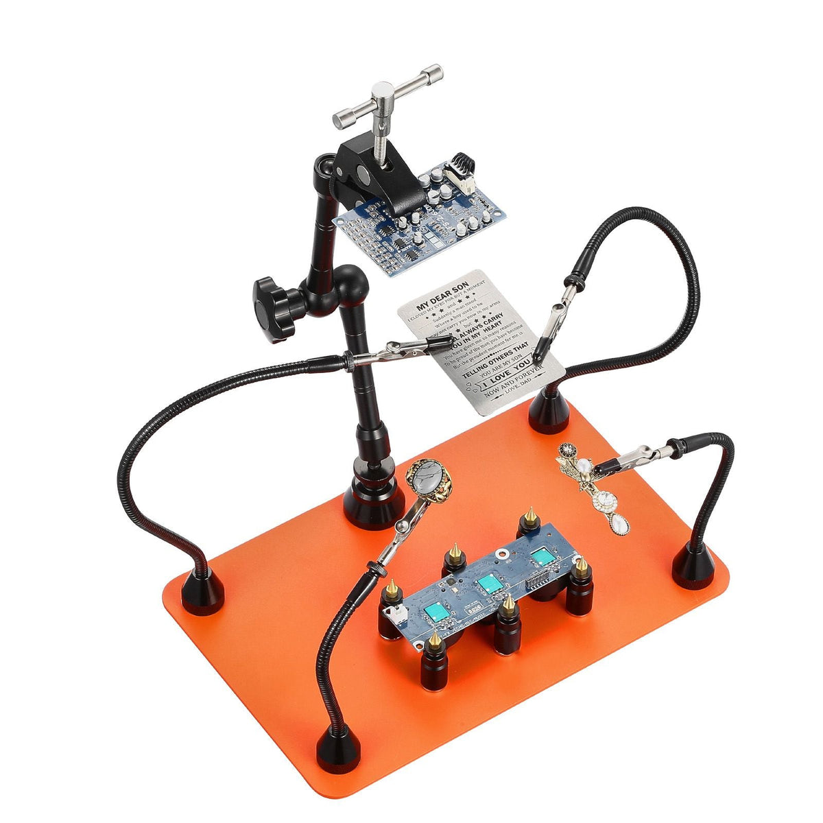 Magnetic Helping Hands Soldering Station, 4 Flexible Arms Third Hand Tool, with 6 PCB Pillar Holders & 360 Hot Air Gun Holder, Heavy-Duty Base Soldering Helper for Electronic Repair Craft