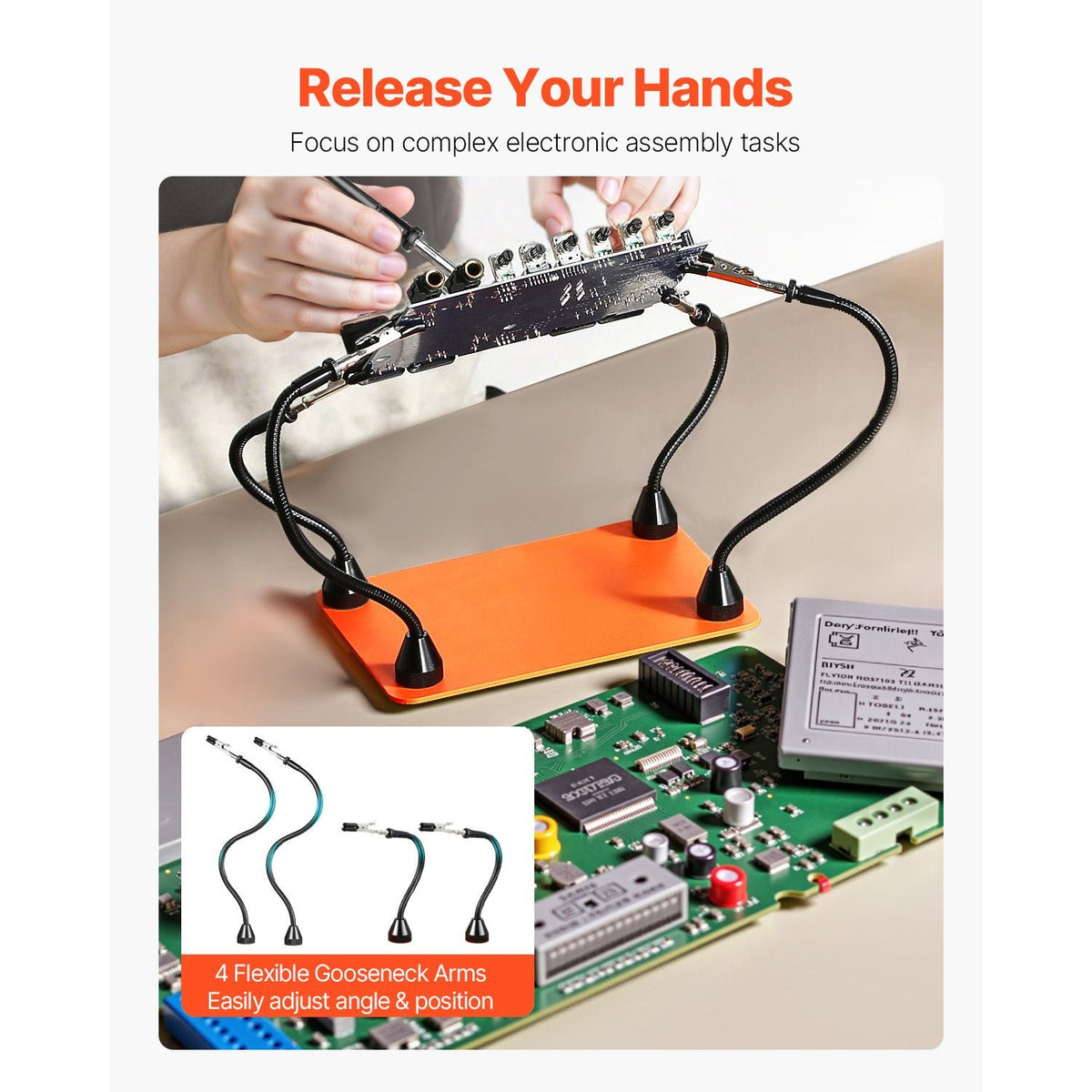 Magnetic Helping Hands Soldering Station, 4 Flexible Arms Third Hand Tool, with Alligator Clips & Non-Slip Heavy-Duty Steel Base, Soldering Helping Hands for Electronic Repair Craft Hobby DIY