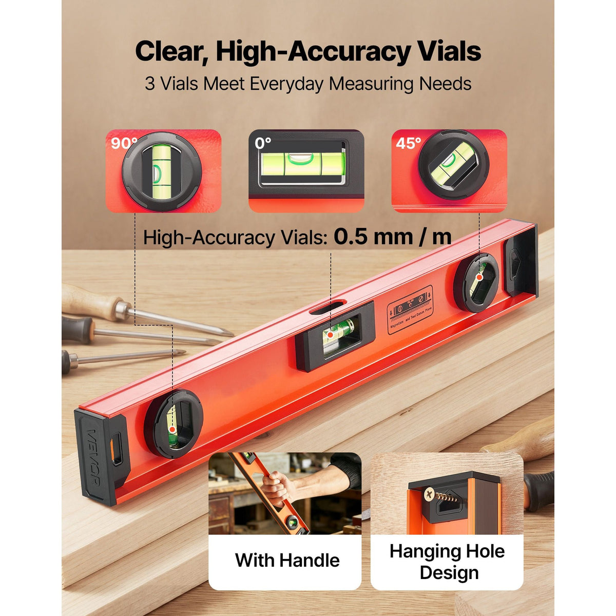 Magnetic Level Set, 4-Piece Included 16/24/36/48 in, Aluminum Alloy I-Beam Bubble Leveler with Clear 3 Green Vials & Hanging Hole, Level Tool Ideal for Hanging Pictures, Home Improvement & DIY