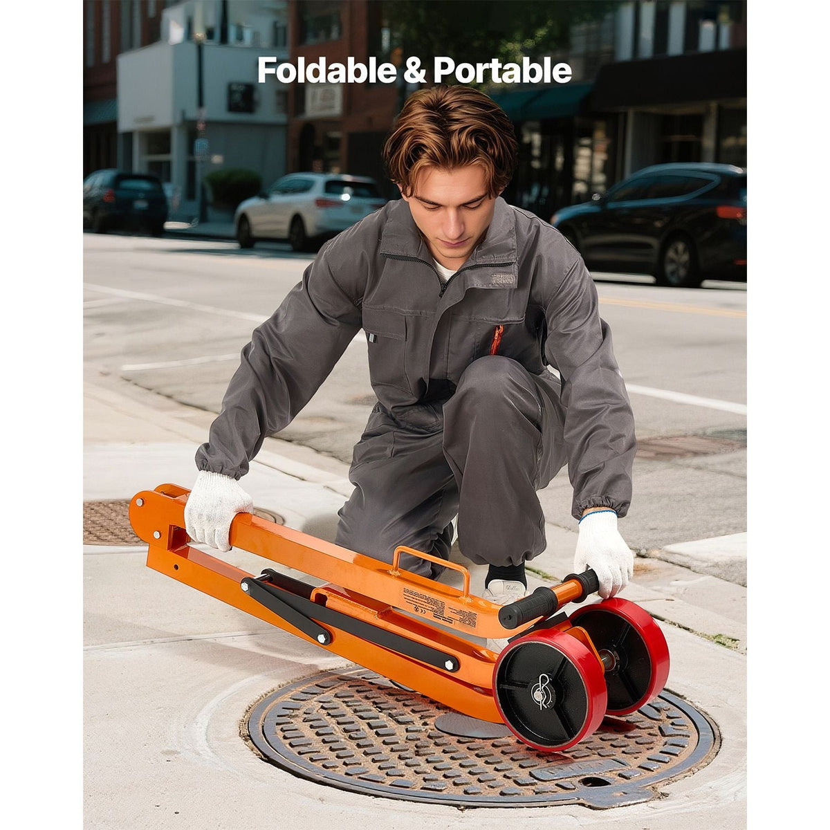 Magnetic Lid Lifter Dolly, 1320 lbs Pulling Capacity, Steel Dolly with Heavy Duty Magnet Lift and 2 Wheels, Adjustable Handle, N42 Neodymium, Foldable and Portable, for Lifting Manhole Covers