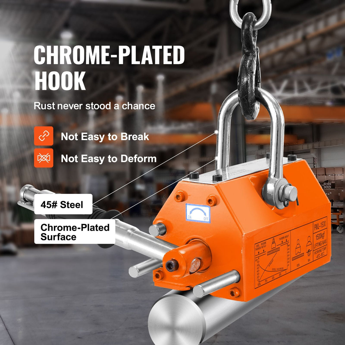 Magnetic Lifter, 3300lbs/1500kg Pulling Capacity, 2.5 Safety Factor, Neodymium & Steel, Lifting Magnet with Release, Permanent Lift Magnets, Heavy Duty Magnet for Hoist, Shop Crane, Block, Board