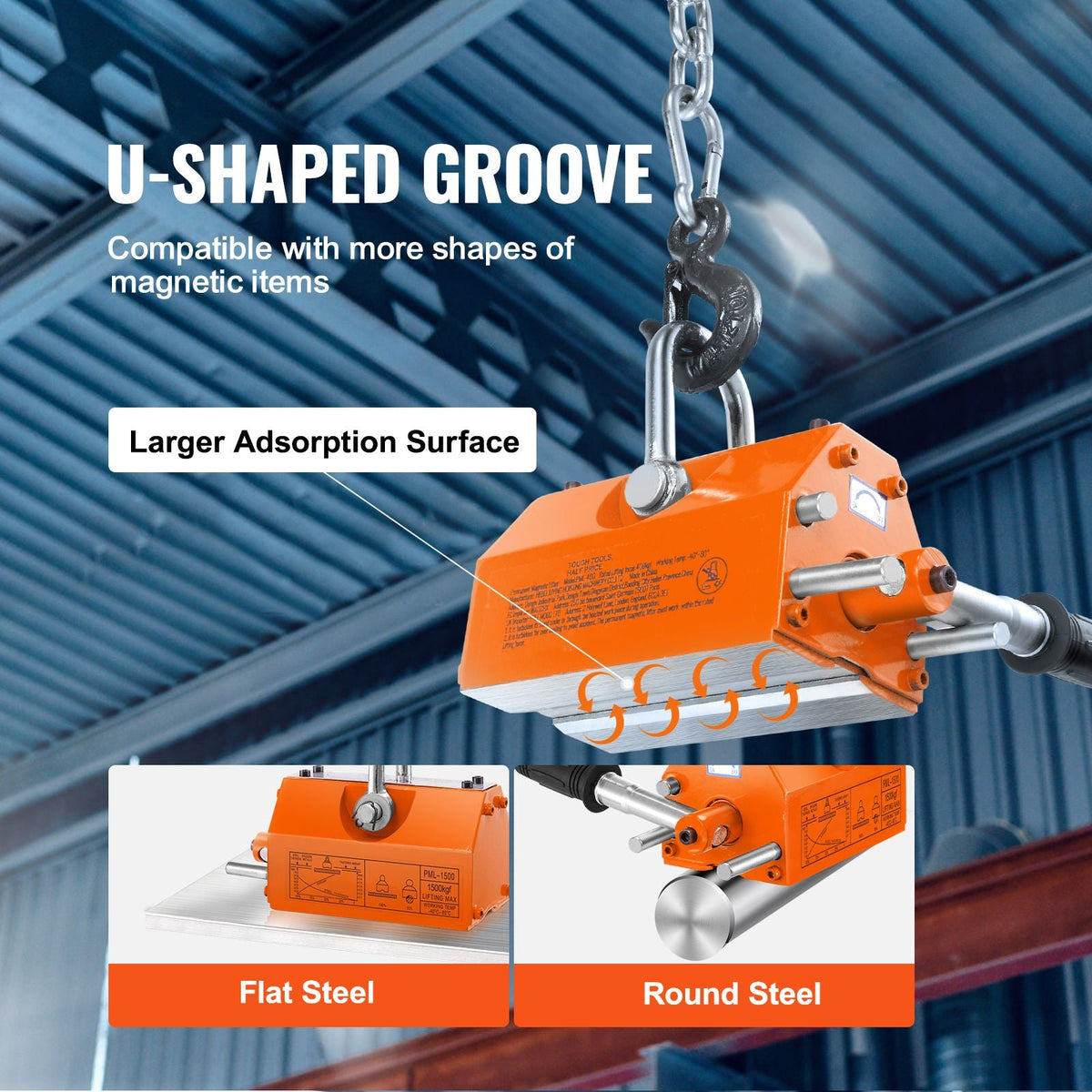 Magnetic Lifter, 3300lbs/1500kg Pulling Capacity, 2.5 Safety Factor, Neodymium & Steel, Lifting Magnet with Release, Permanent Lift Magnets, Heavy Duty Magnet for Hoist, Shop Crane, Block, Board