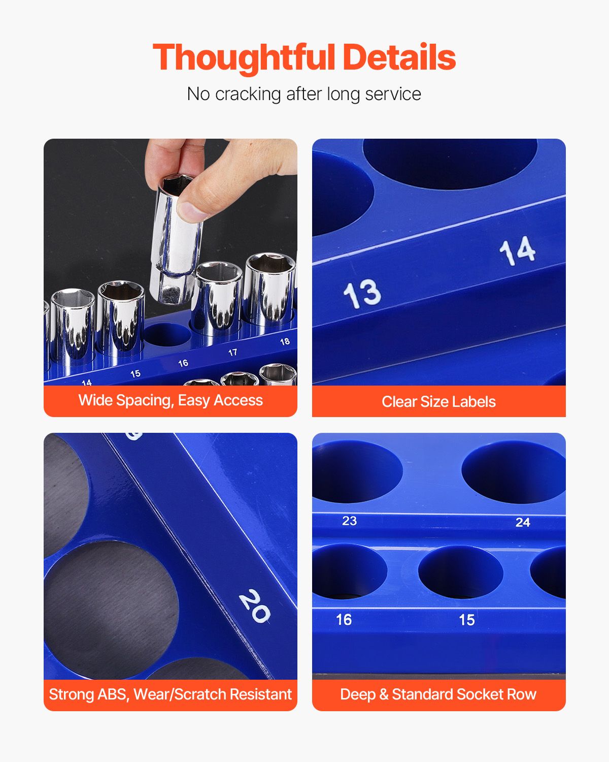 Magnetic Socket Organizer Set, 3PCS Magnetic Socket Holder, 1/4'', 3/8'' & 1/2'' Metric Socket Trays with Clear Labels, Hold up to 75PCS Standard & Deep Sockets, Blue (Sockets Not Included)