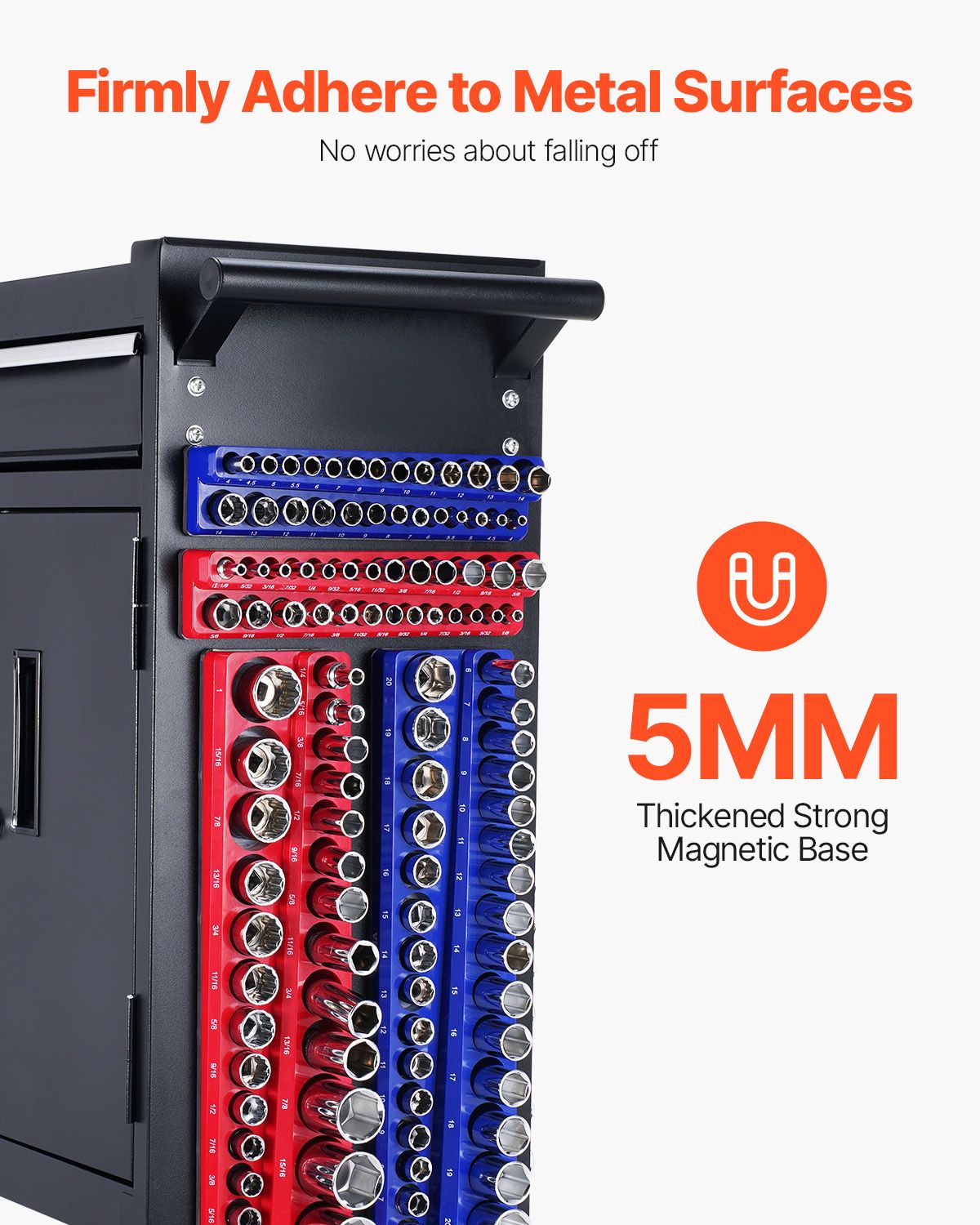 Magnetic Socket Organizer Set, 4PCS Magnetic Socket Holder, 1/4'' & 3/8'' Metric SAE Socket Trays with Clear Labels, Hold up to 108PCS Standard & Deep Sockets, Blue & Red (Sockets Not Included)