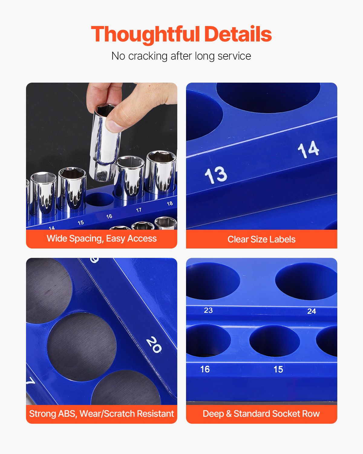 Magnetic Socket Organizer Set, 4PCS Magnetic Socket Holder, 1/4'' & 3/8'' Metric SAE Socket Trays with Clear Labels, Hold up to 108PCS Standard & Deep Sockets, Blue & Red (Sockets Not Included)