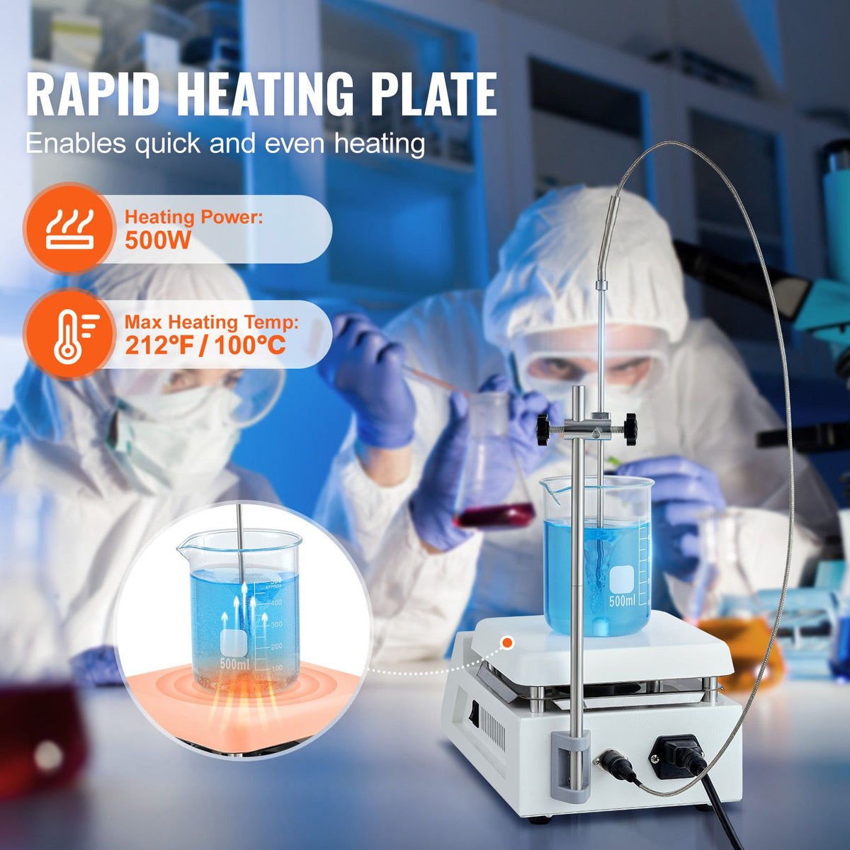 Magnetic Stirrer Hot Plate, Max 212 F/100 C, 0-2000 RPM Hot Plate with Magnetic Stirrer, 2000mL Hot Plate Stirrer with LED Screen, Support Stand and Stir Bars Included, 500W Heating Power