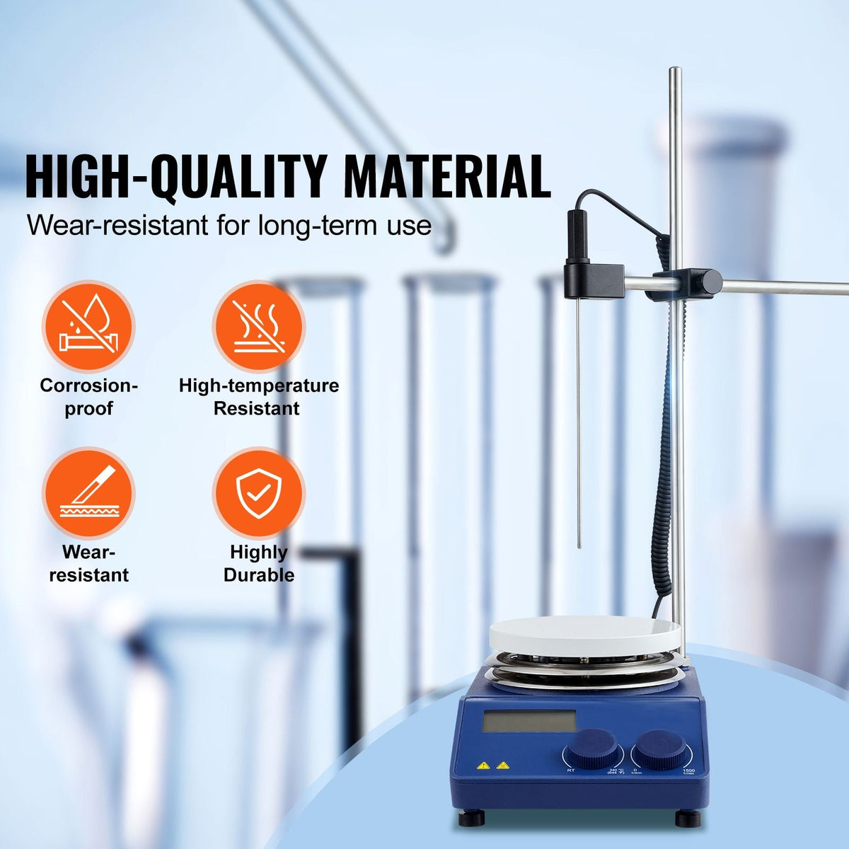 Magnetic Stirrer Hot Plate, Max 644 Fahrenheit /340 Celsius , 0-1500 RPM Hot Plate with Magnetic Stirrer, 20L Hot Plate Stirrer with LED Screen, Support Stand and Stir Bars Included