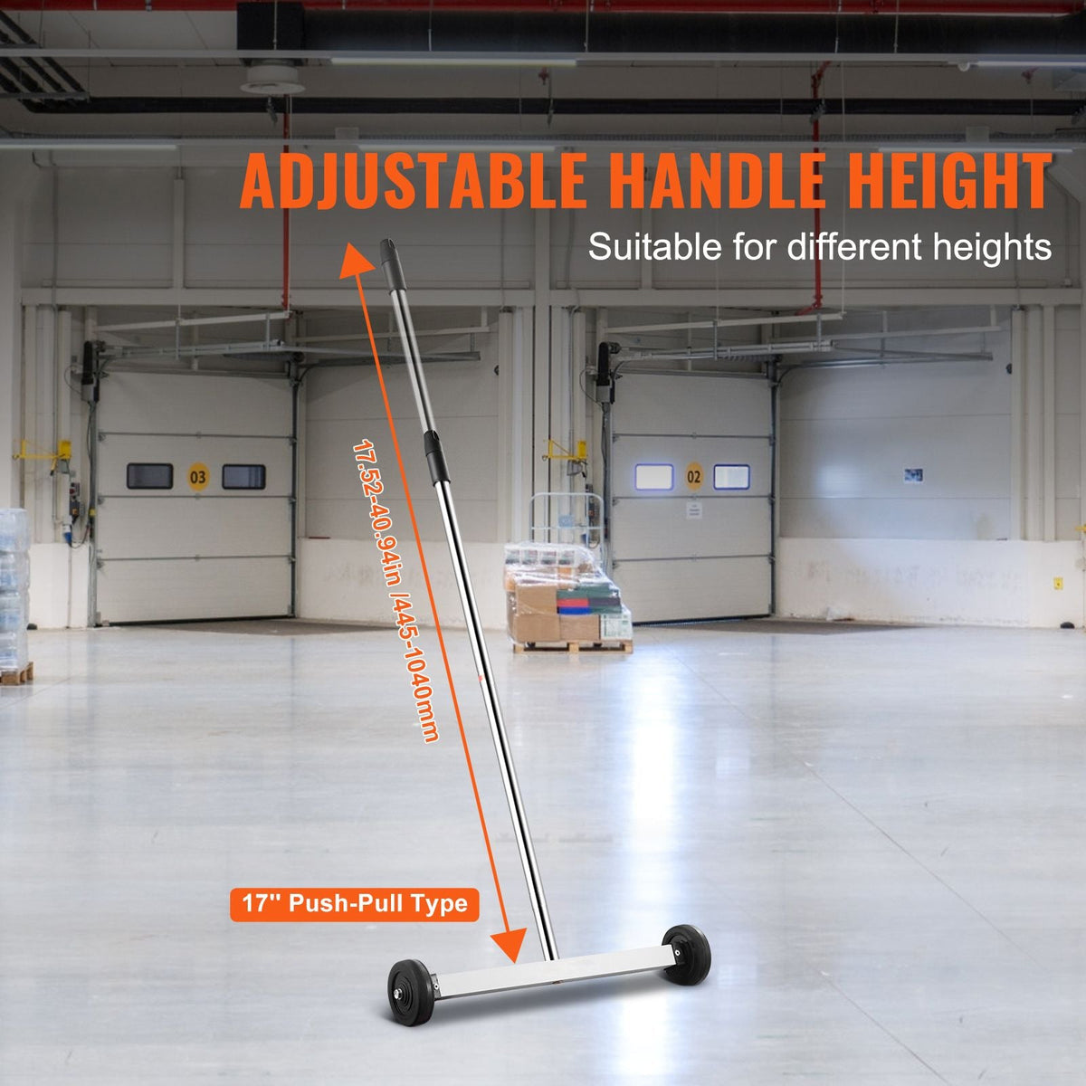 Magnetic Sweeper with Wheels, 17inch Mini Magnetic Sweeper, 10 lbs Capacity, Adjustable Handle, Lightweight Magnetic Pickup Sweeper to Pick Up Nails and Screws, Easy Cleanup of Workshop Garage