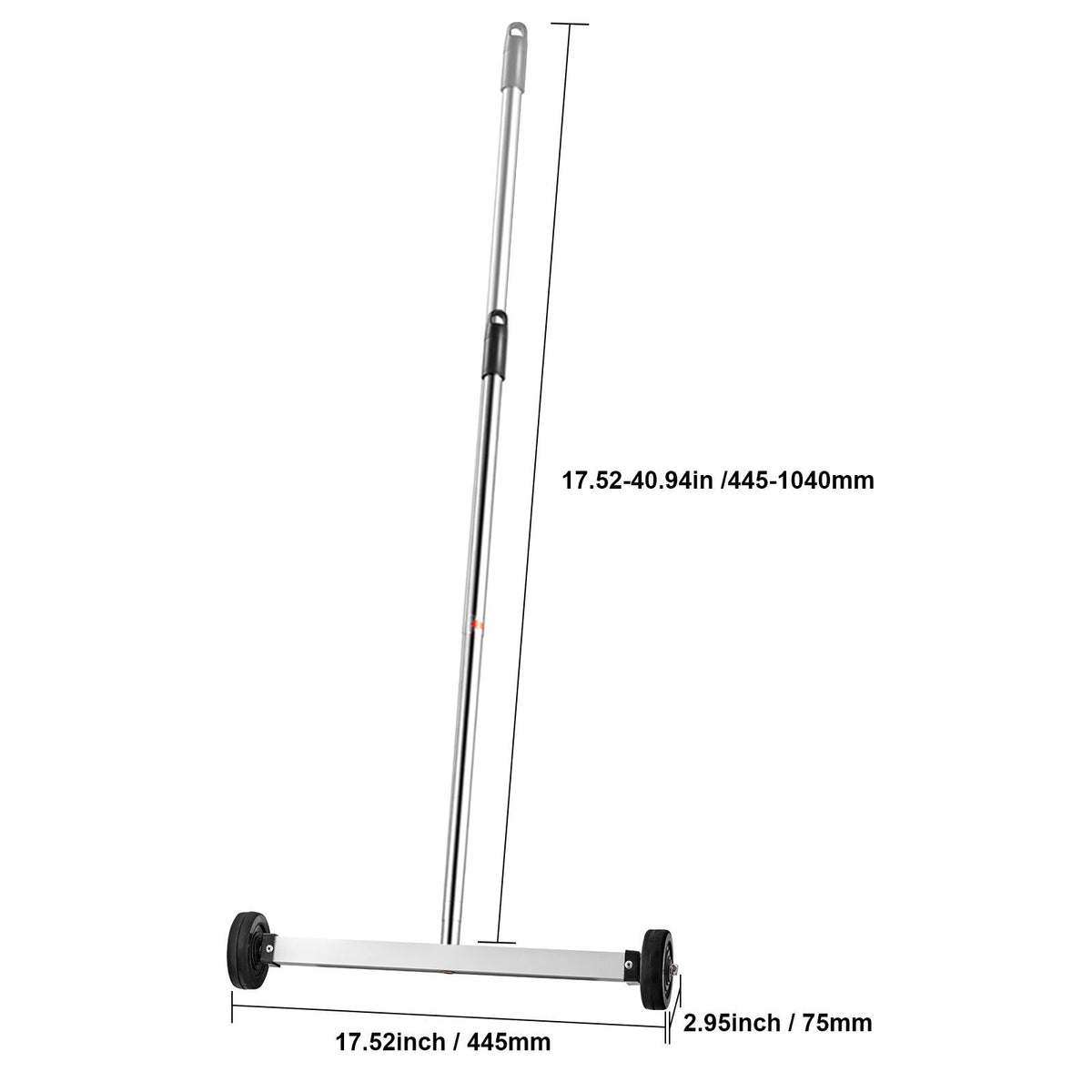 Magnetic Sweeper with Wheels, 17inch Mini Magnetic Sweeper, 10 lbs Capacity, Adjustable Handle, Lightweight Magnetic Pickup Sweeper to Pick Up Nails and Screws, Easy Cleanup of Workshop Garage