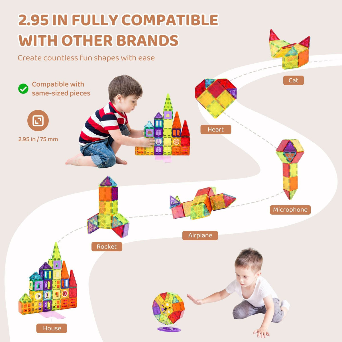 Magnetic Tiles, 181 PCS Magnetic Building Blocks for Kids, Magnet Building Set with Car Bases/Ferris Wheel/Letter & Digital Cards, STEM Construction Stacking Toys for Toddlers Boys Girls Aged 5+