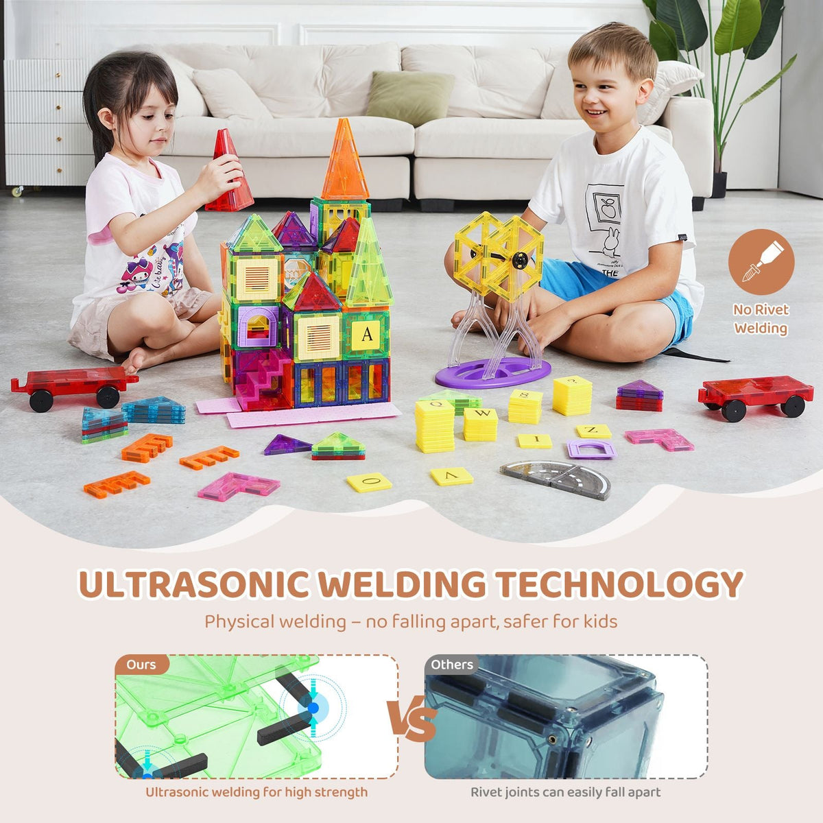 Magnetic Tiles, 181 PCS Magnetic Building Blocks for Kids, Magnet Building Set with Car Bases/Ferris Wheel/Letter & Digital Cards, STEM Construction Stacking Toys for Toddlers Boys Girls Aged 5+